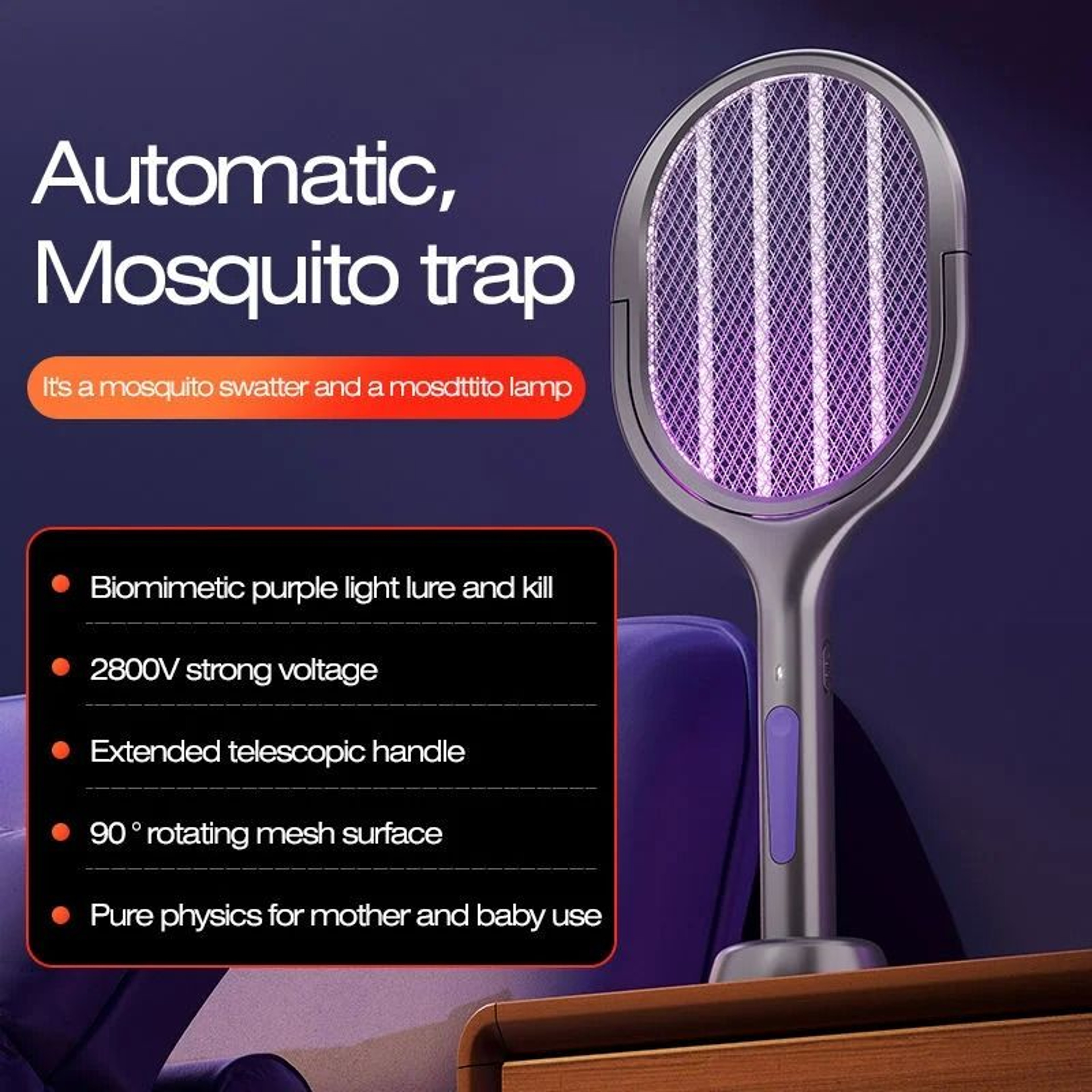 Space Silver Telescopic 2in1 Foldable Bug Zapper  UV Lamp 0