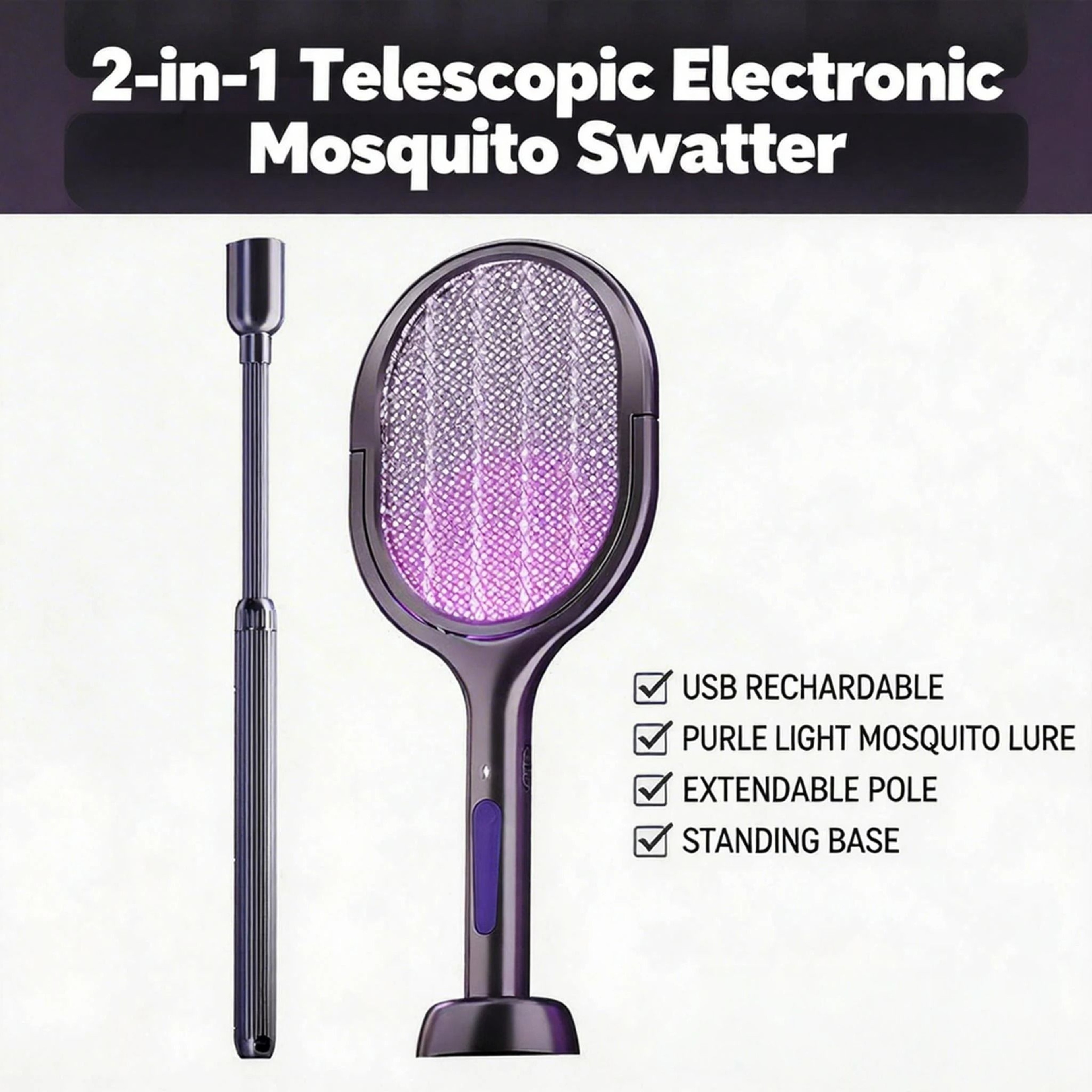 Space Silver Telescopic 2in1 Foldable Bug Zapper  UV Lamp 5