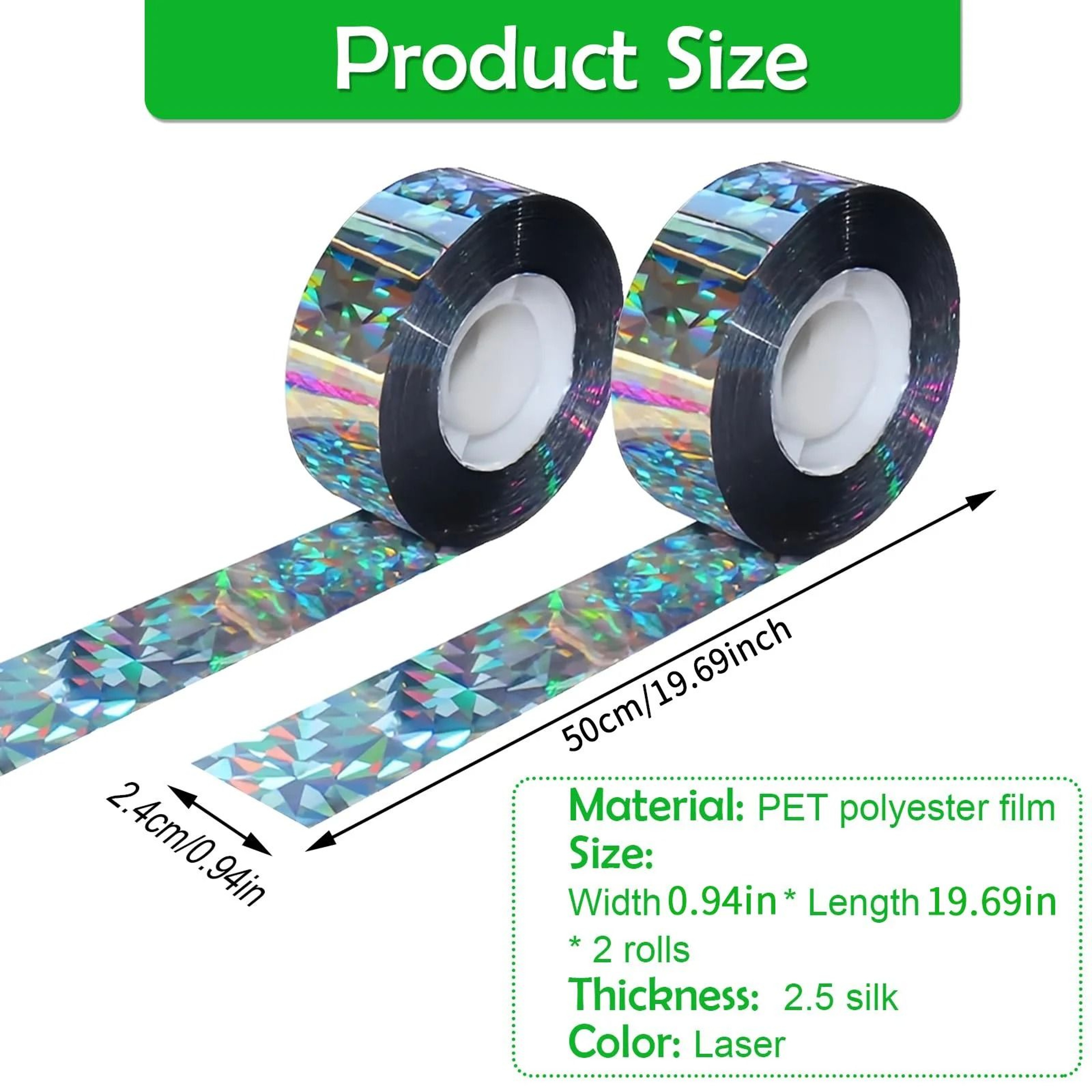 2-Roll Double-Sided Holographic Reflective Bird Scare Tape Set – view 3