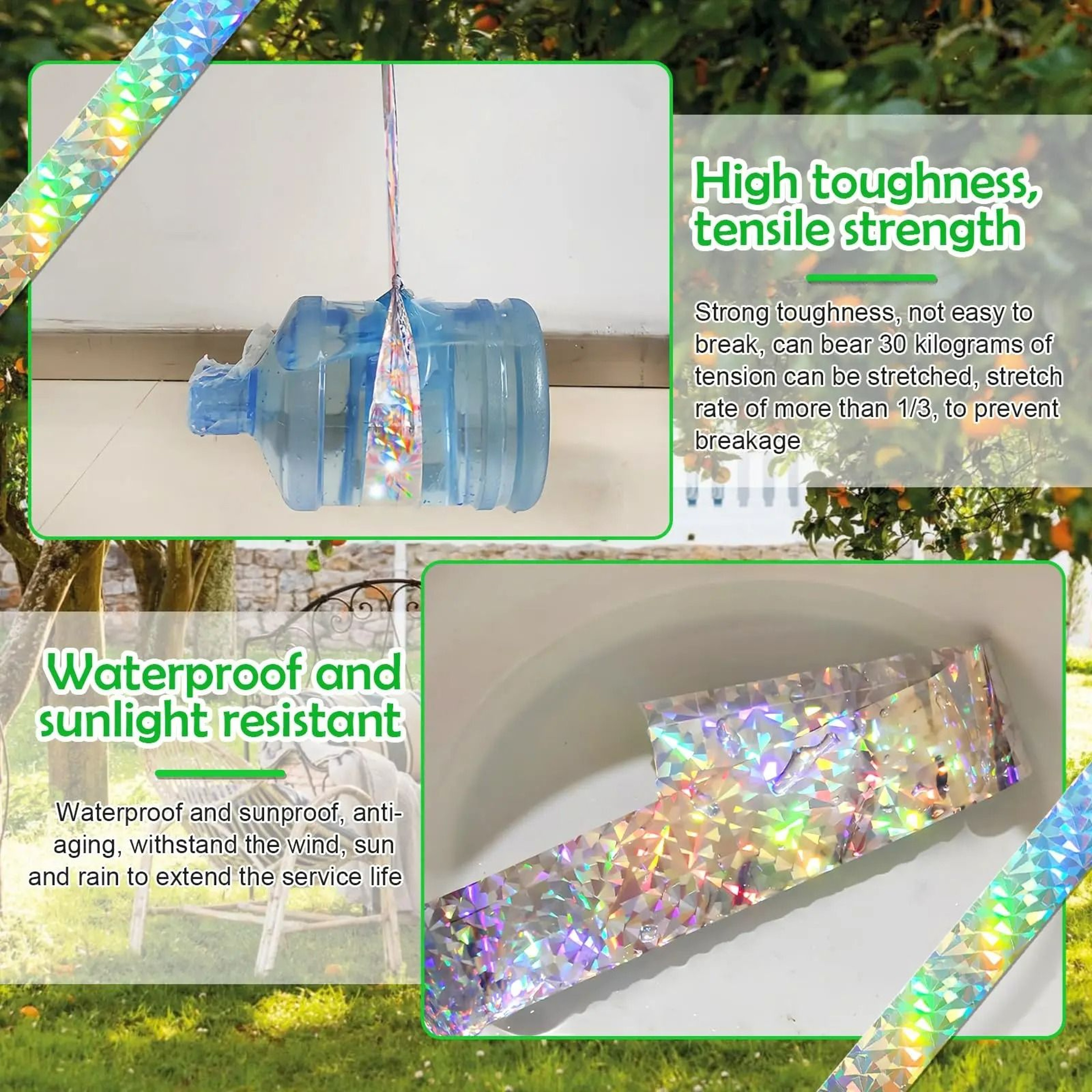 2-Roll Double-Sided Holographic Reflective Bird Scare Tape Set – view 5