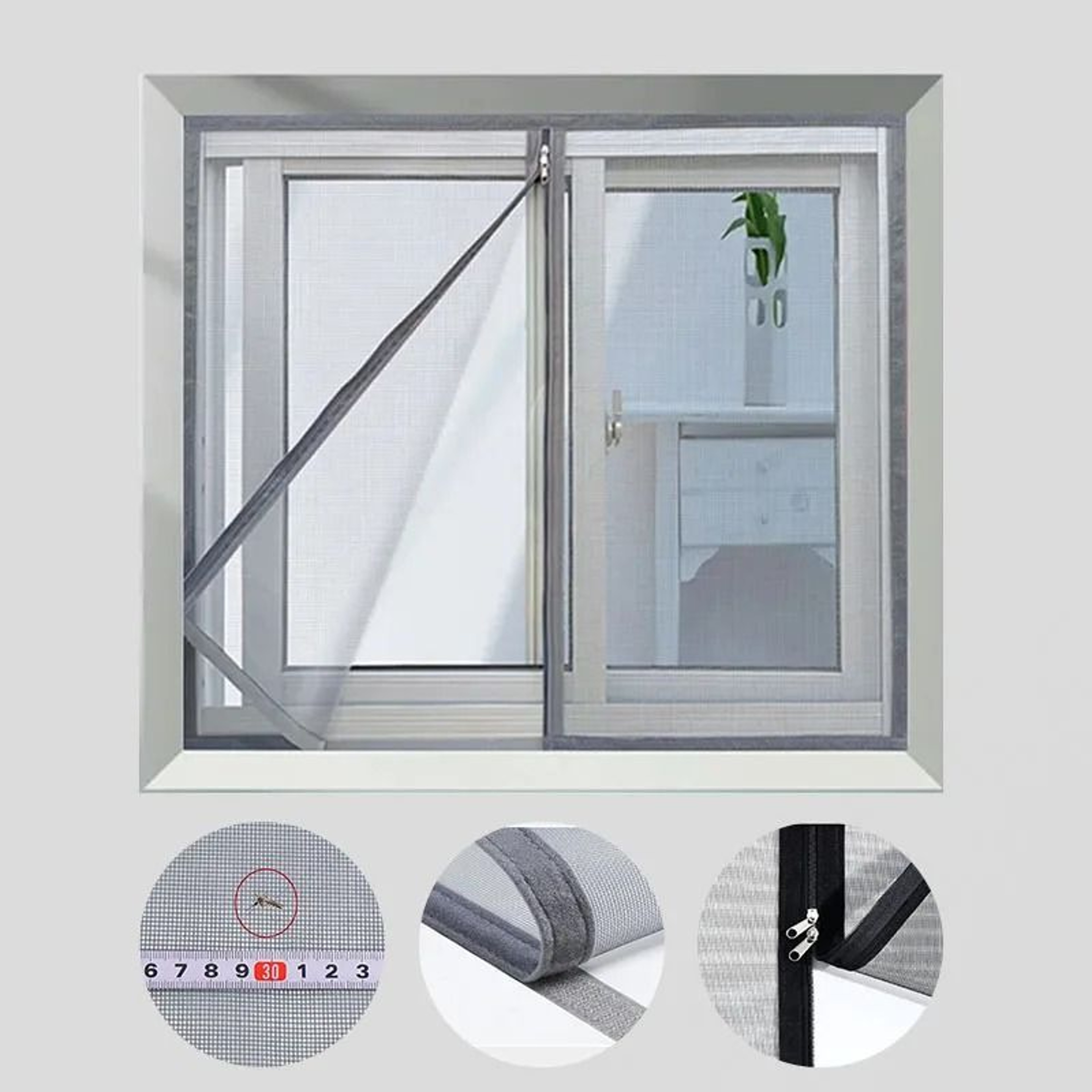 DoubleZipper SelfAdhesive Window Mosquito Net 1