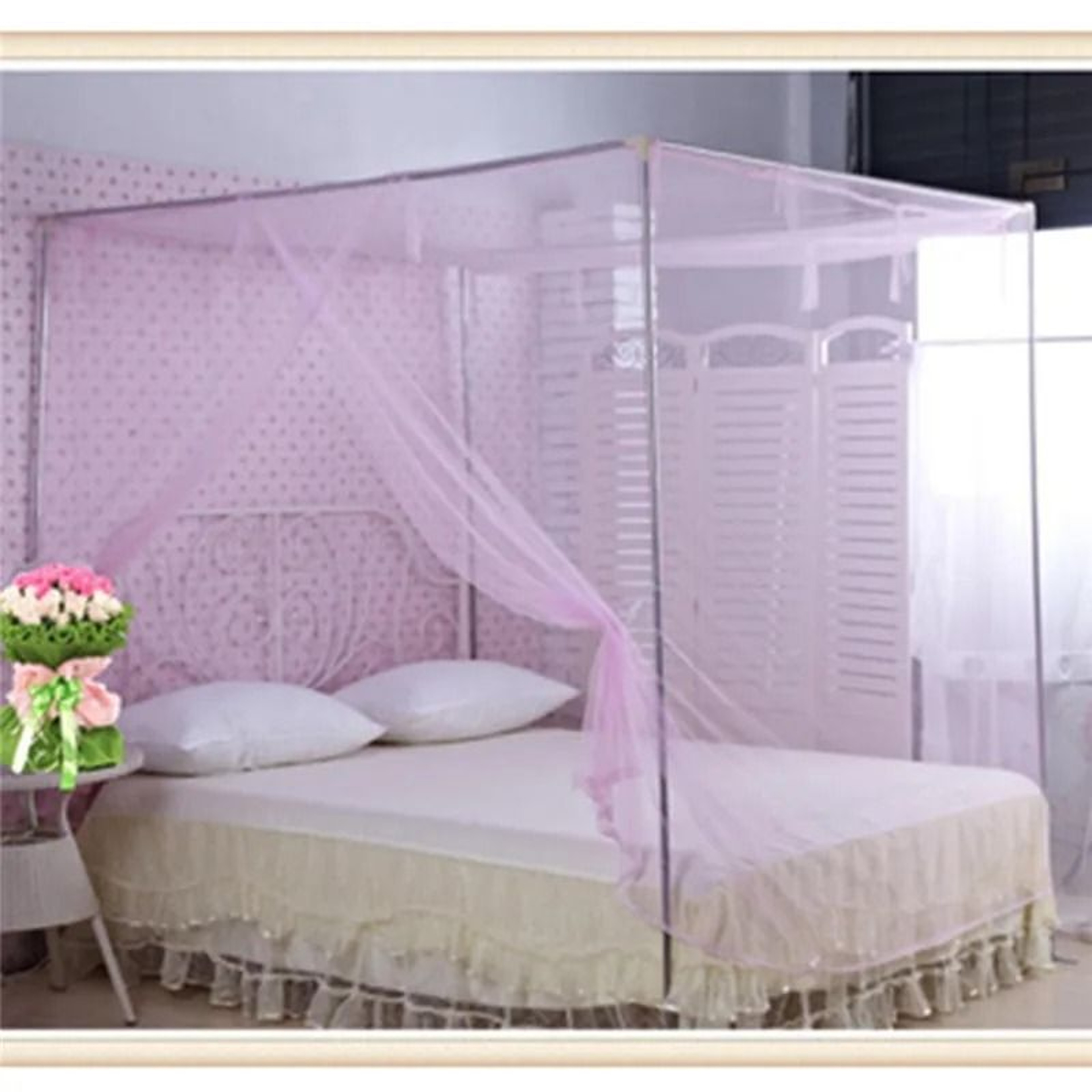 Lace Trim Double Bed Mosquito Netting Mesh Canopy 2