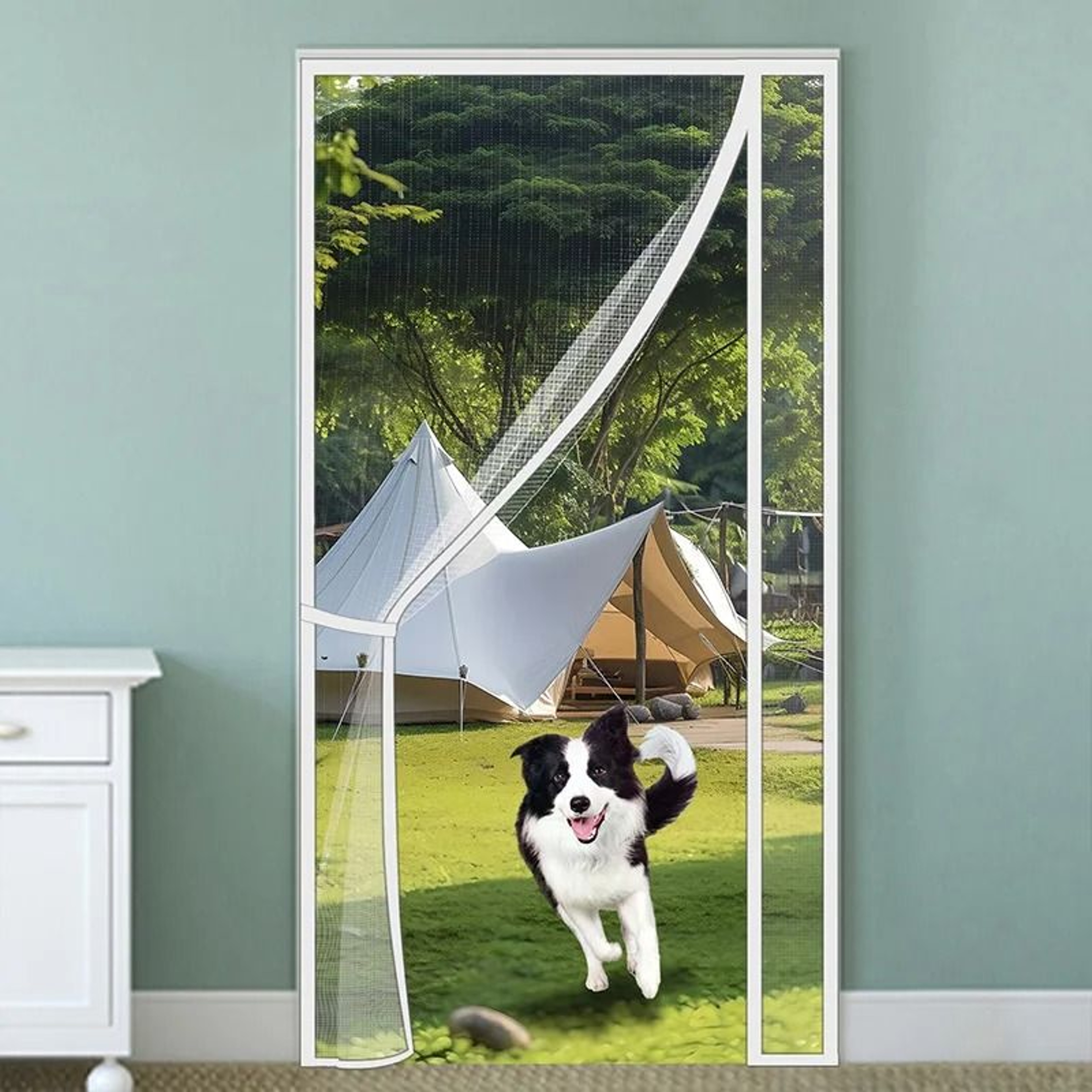 White Magnetic Door Screen Mesh Curtain – view 1