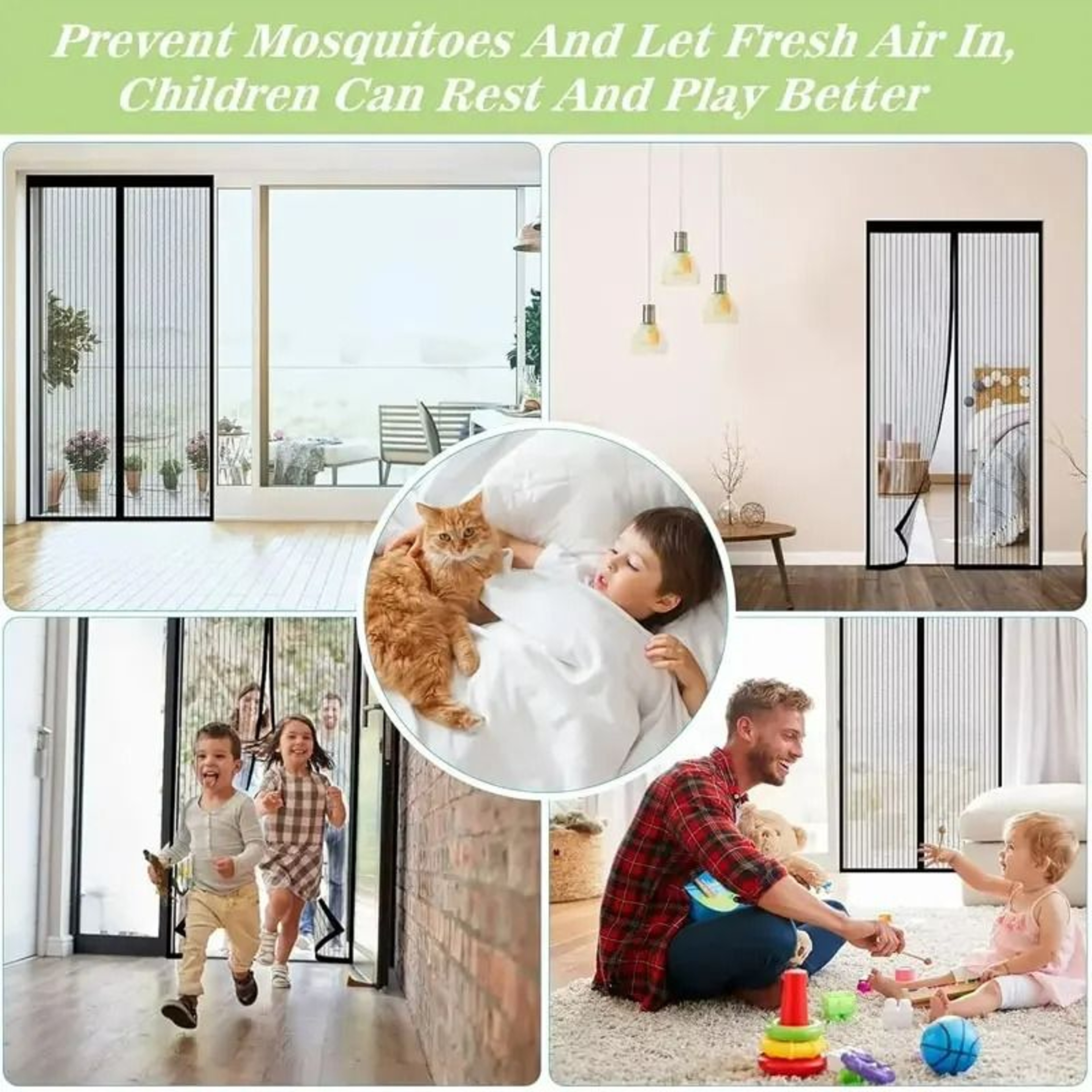 Heavy Duty Striped Magnetic Screen Door 2