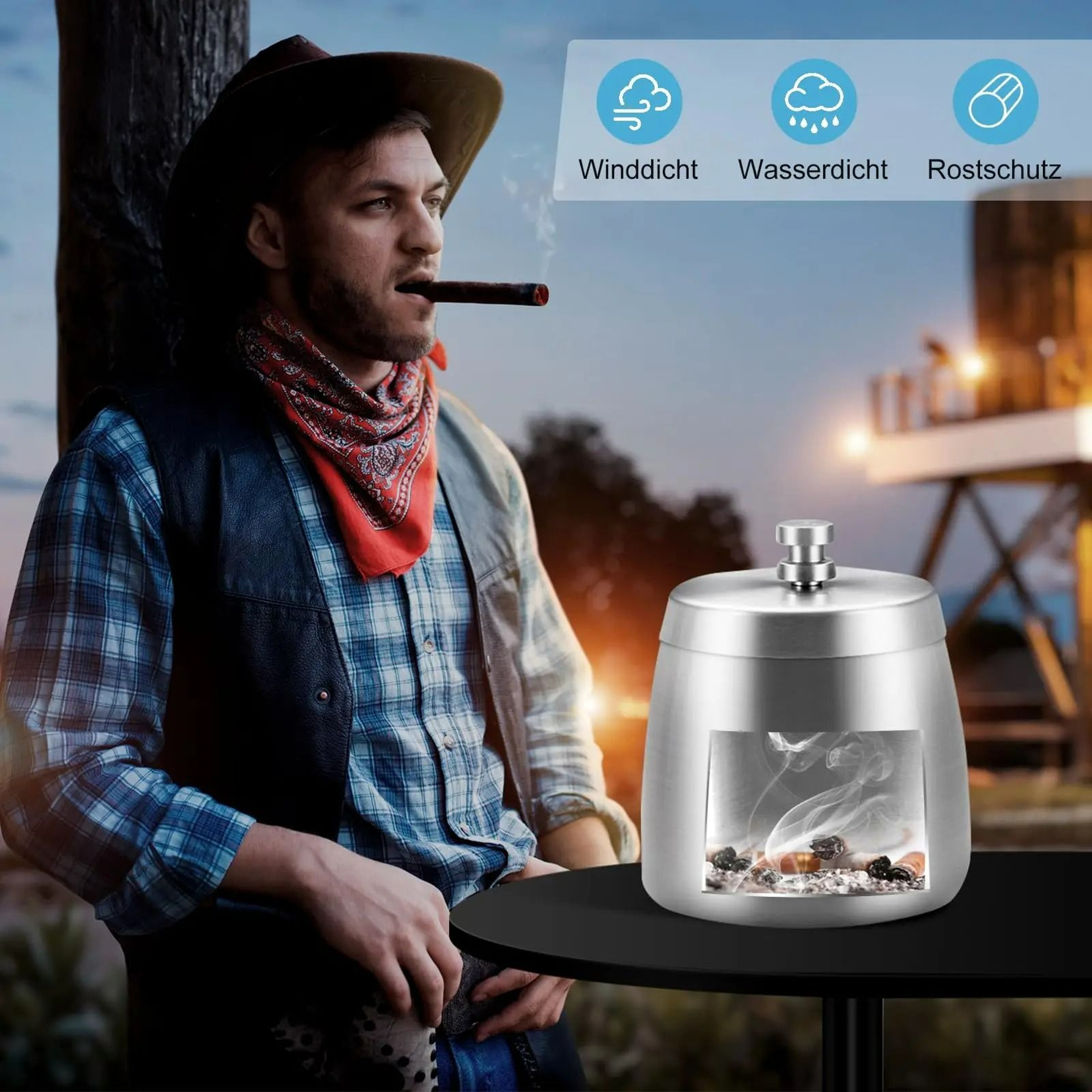 Stainless Steel Windproof Ashtray With Lid 4
