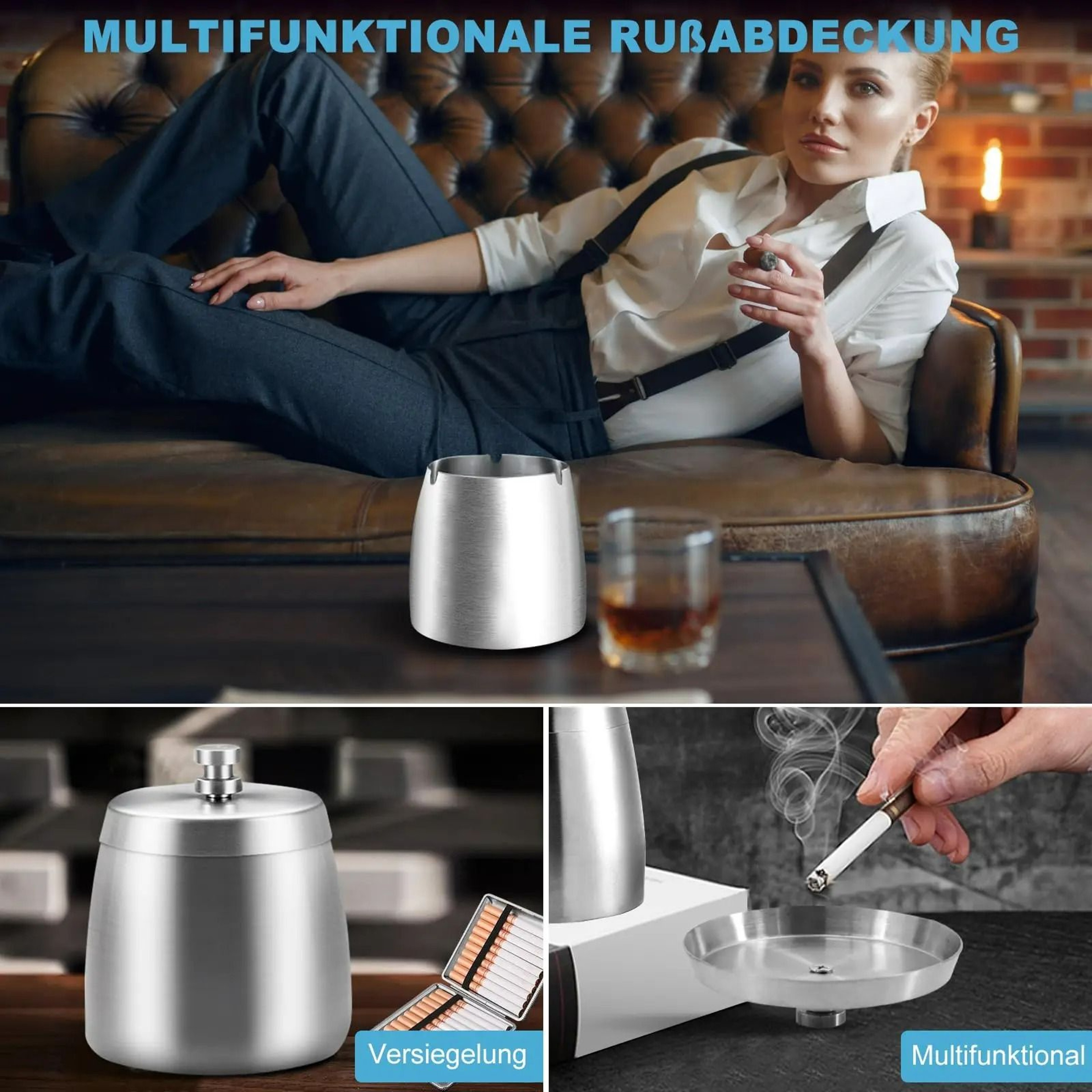 Stainless Steel Windproof Ashtray With Lid 5