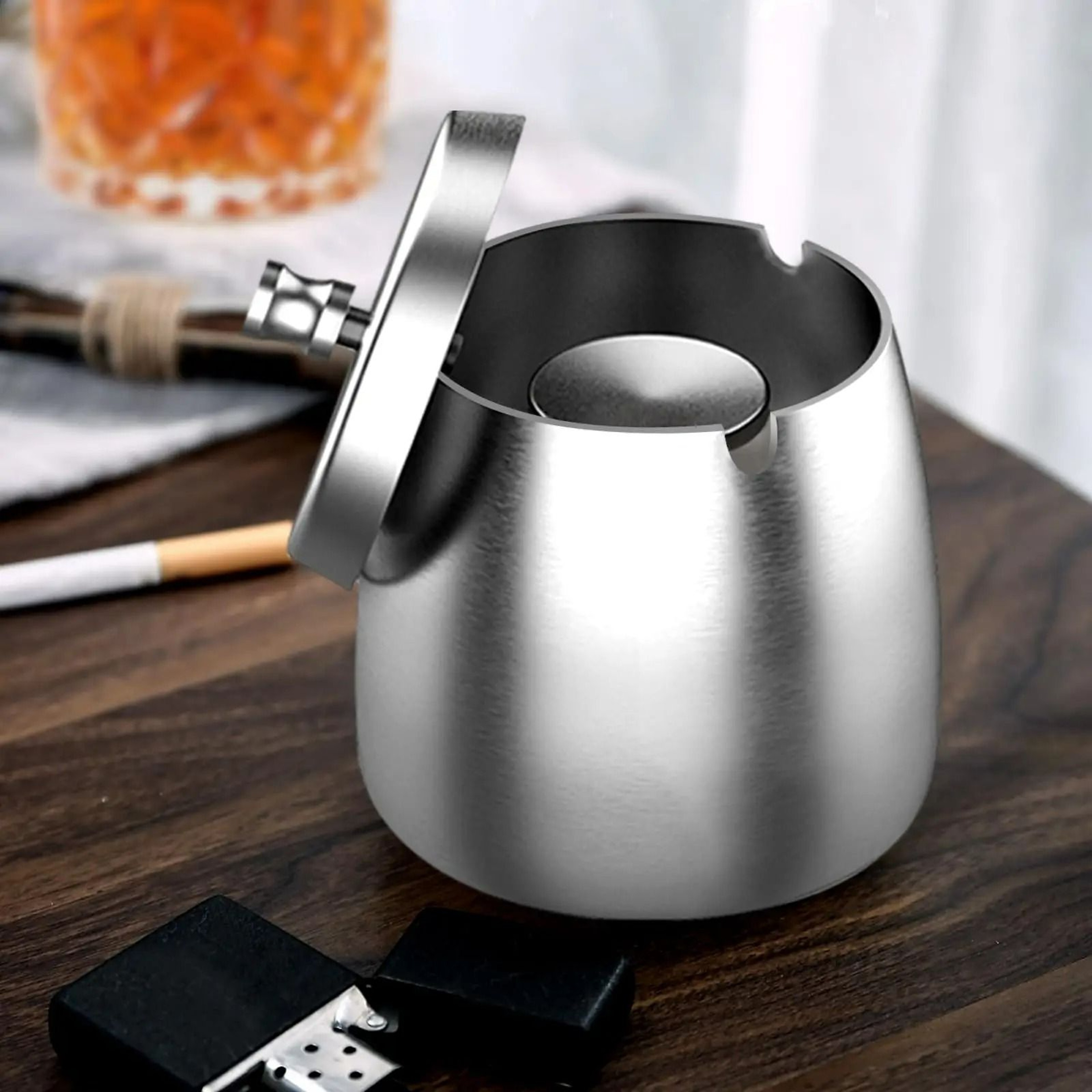 Stainless Steel Windproof Ashtray With Lid 6