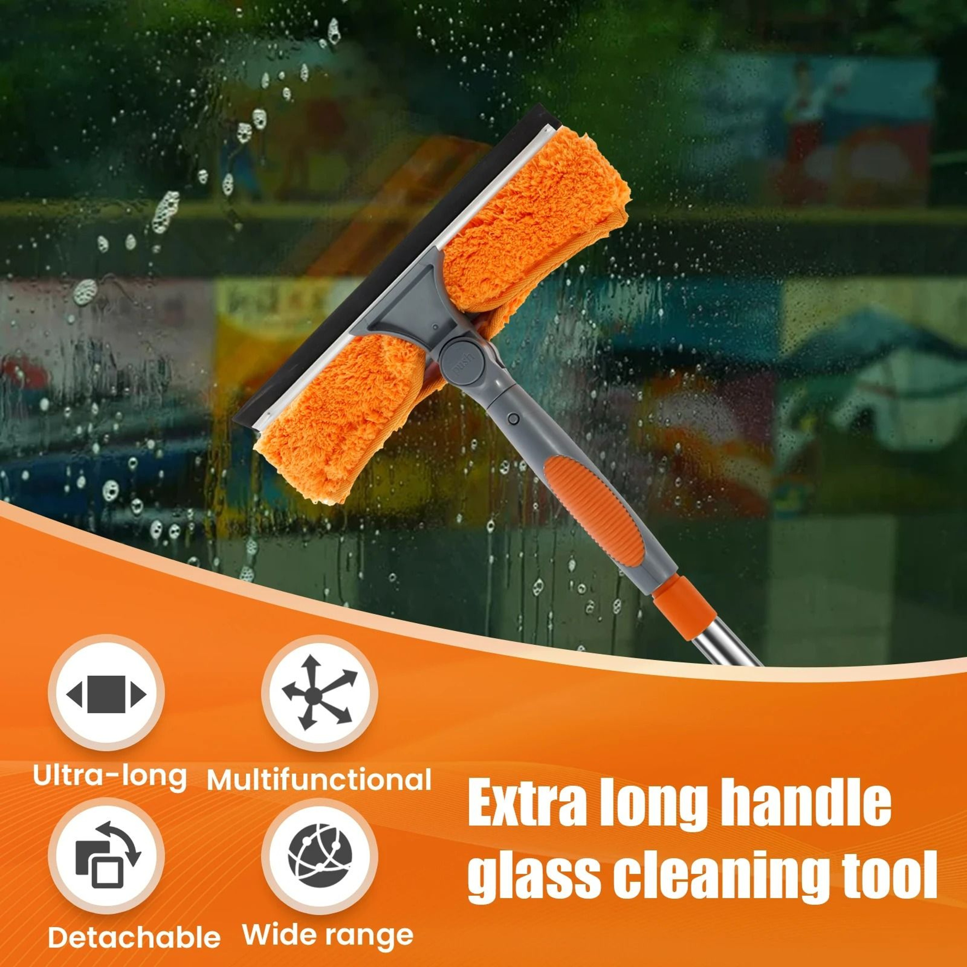 2in1 Extended Window Cleaning Kit With 180 Swivel Squeegee  Microfiber Mop 1