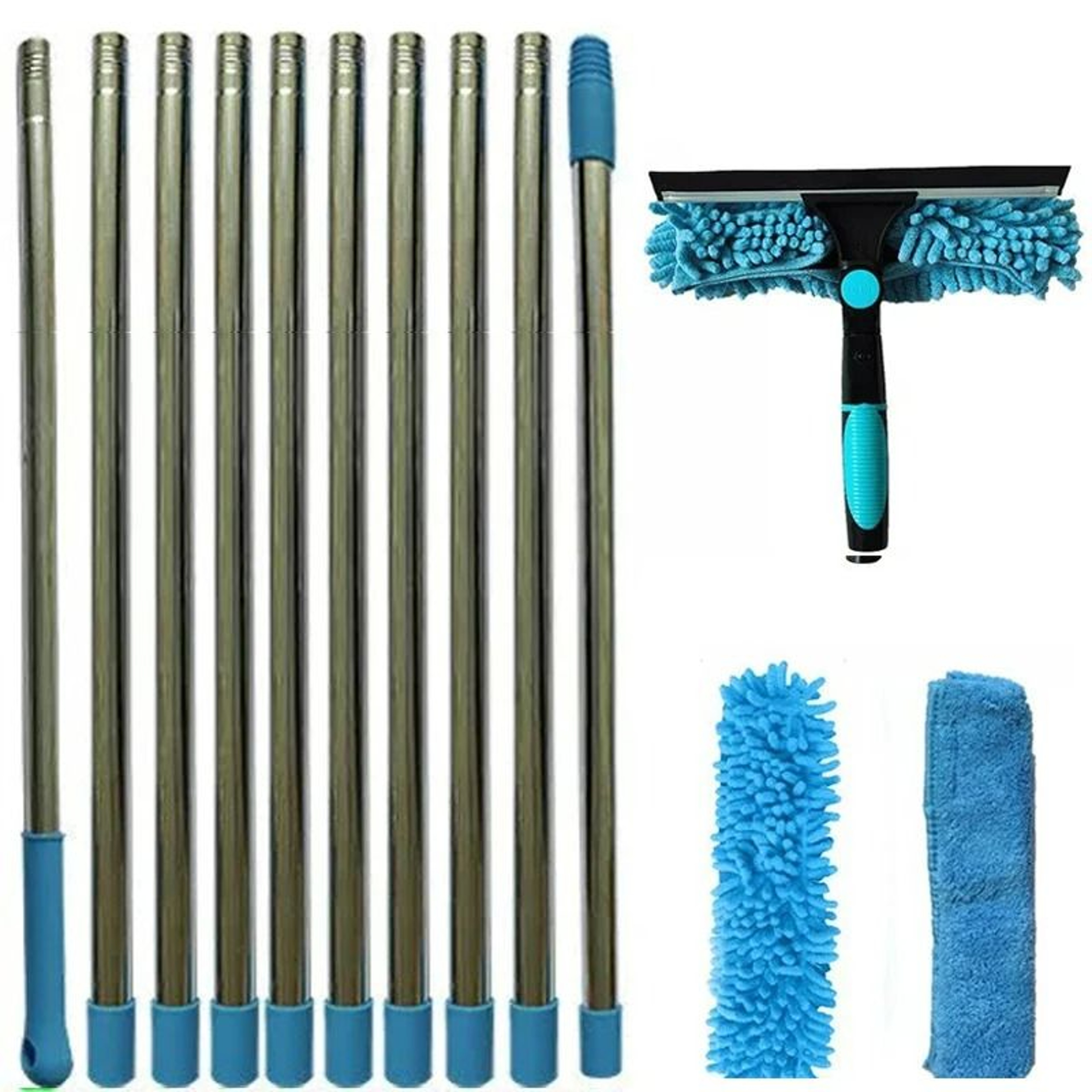 2in1 Extended Window Cleaning Kit With 180 Swivel Squeegee  Microfiber Mop 6