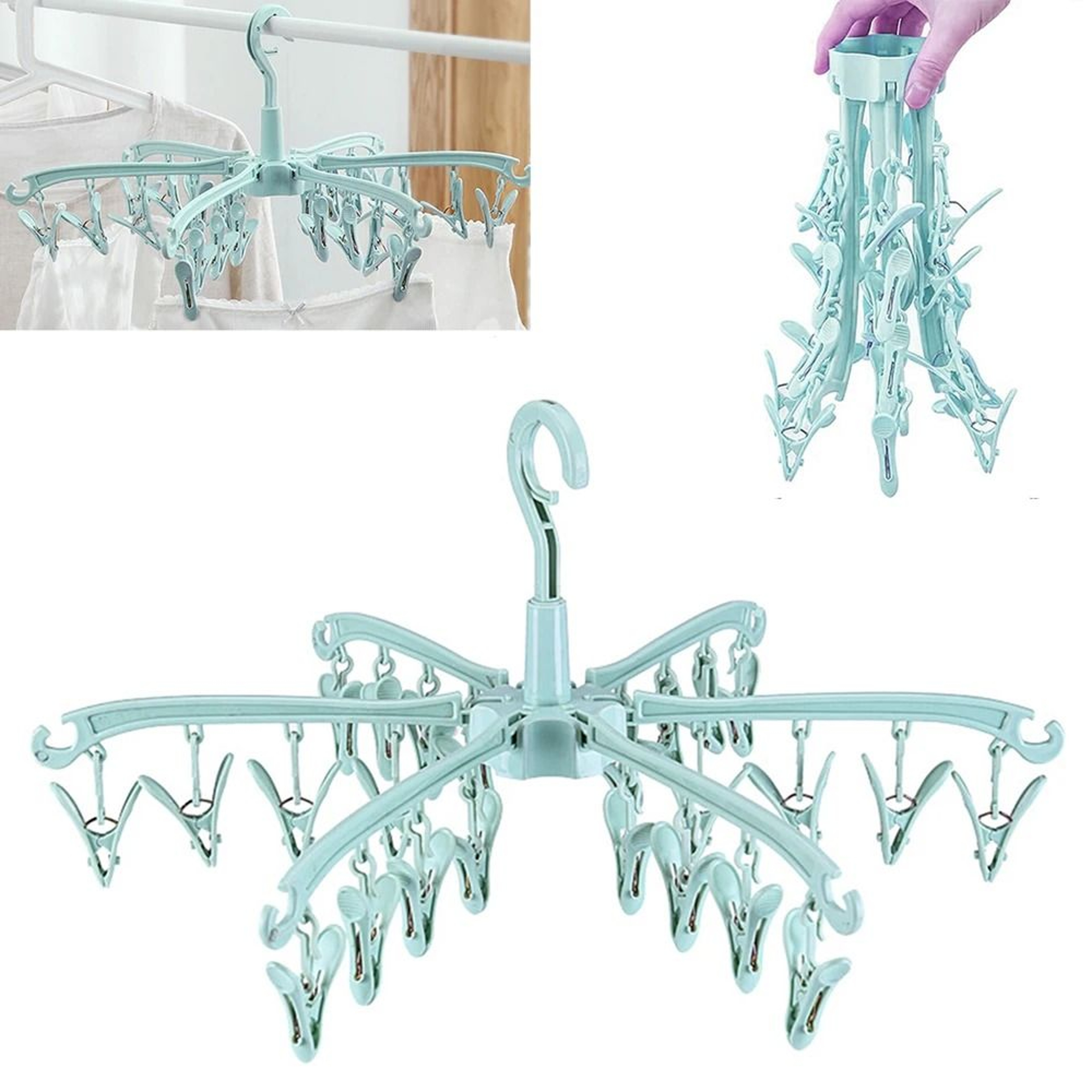 24Clip Folding Rotatable Laundry Drying Rack 1