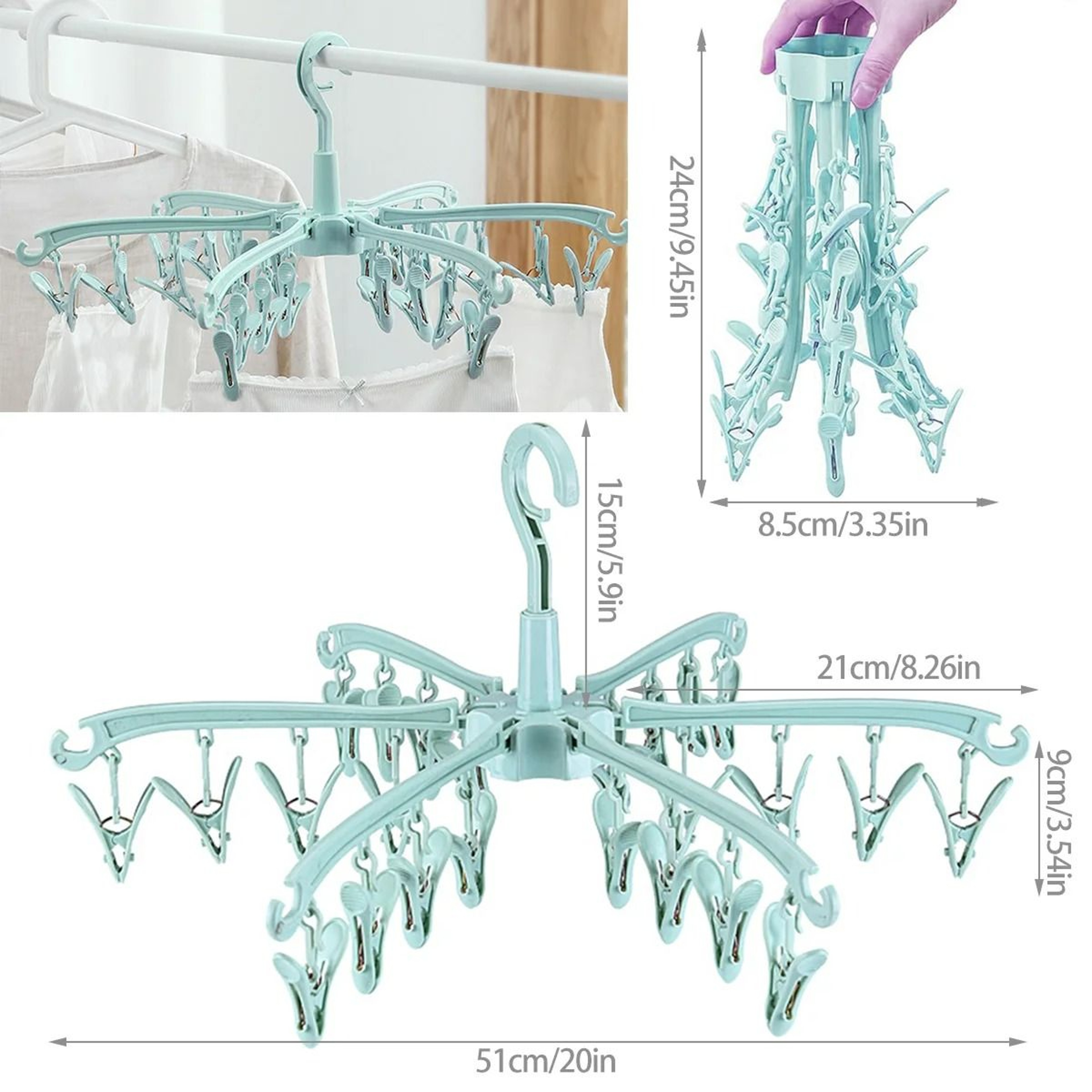 24Clip Folding Rotatable Laundry Drying Rack 7