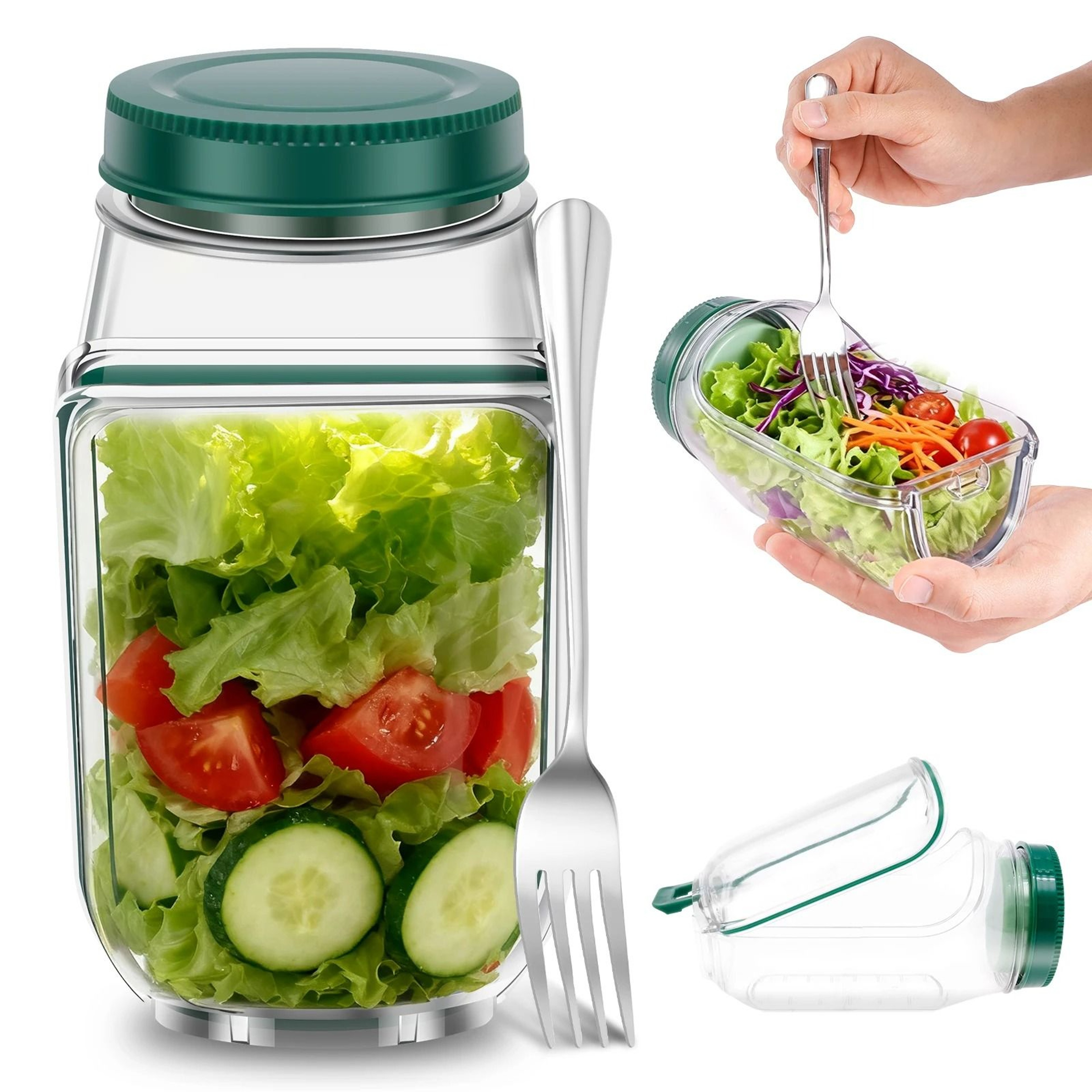 Portable SideOpening Salad Jar With Stainless Steel Fork 1