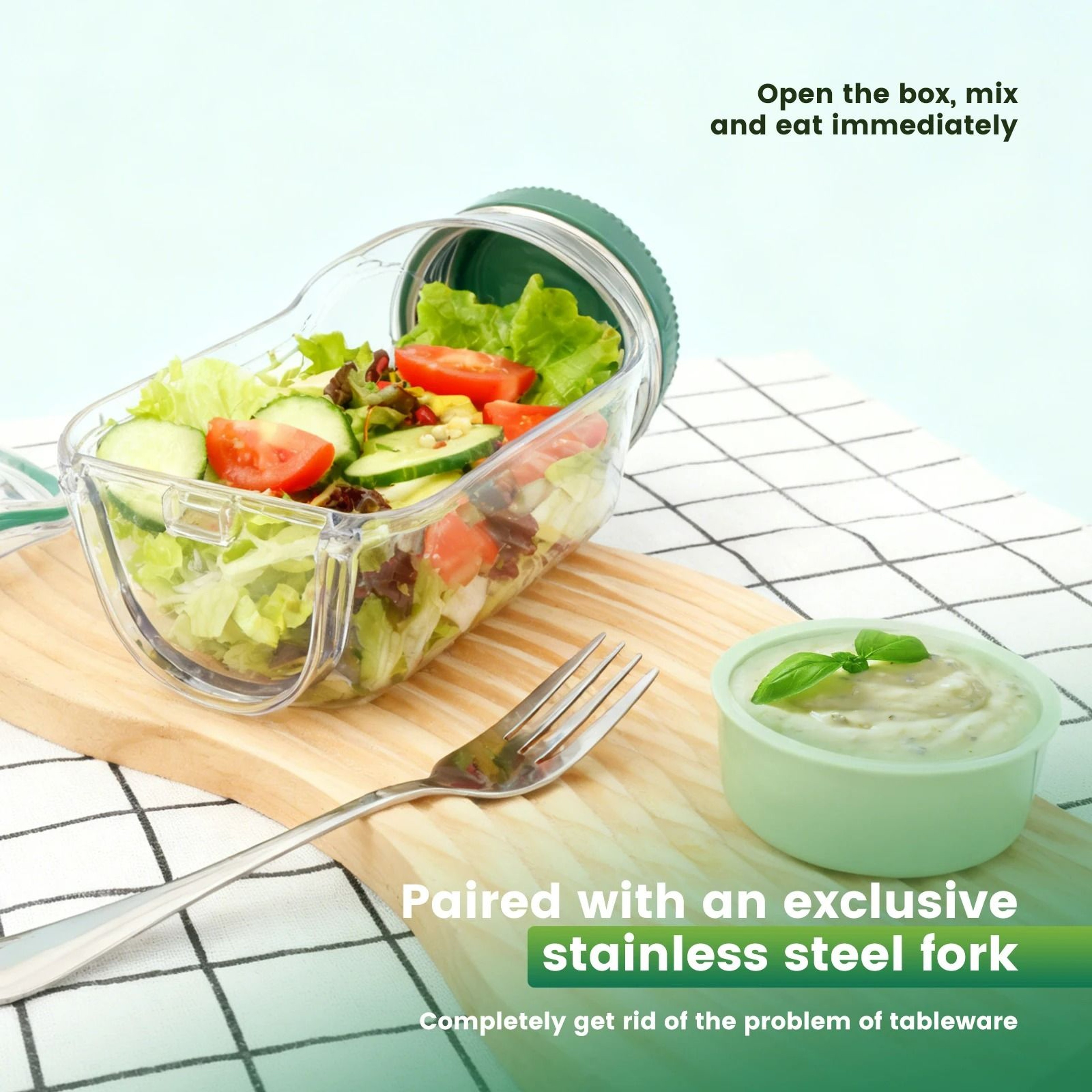 Portable SideOpening Salad Jar With Stainless Steel Fork 4