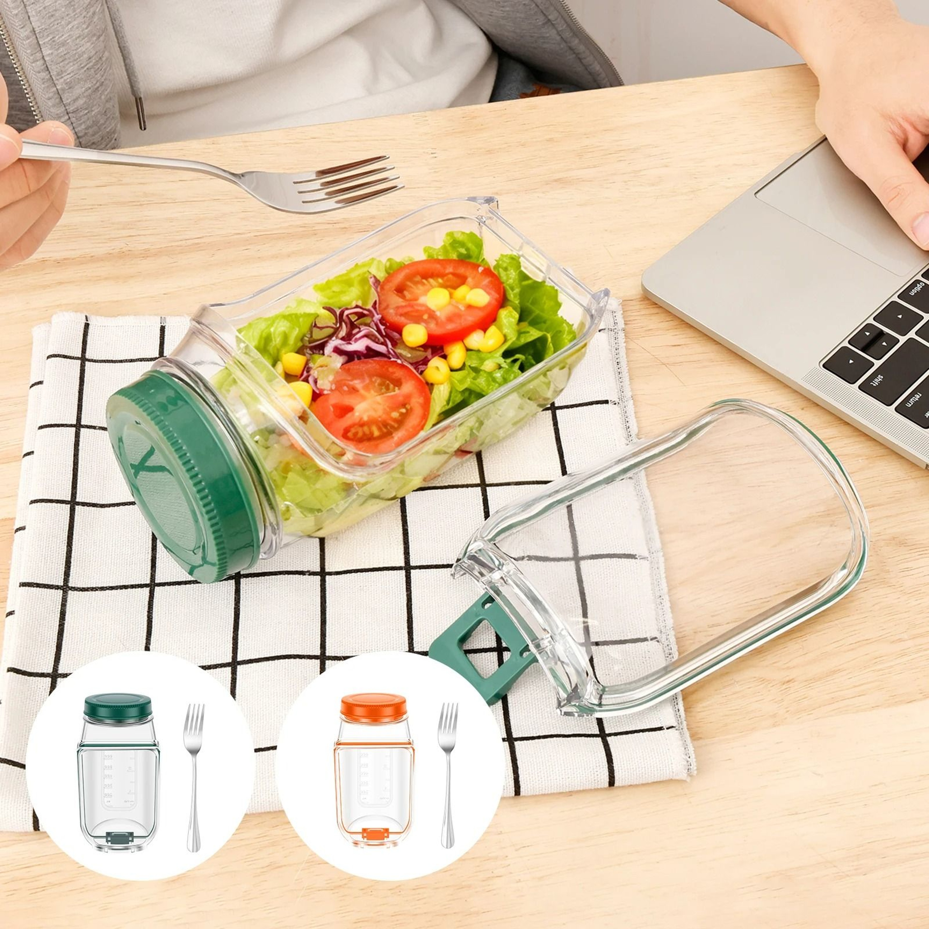 Portable SideOpening Salad Jar With Stainless Steel Fork 5