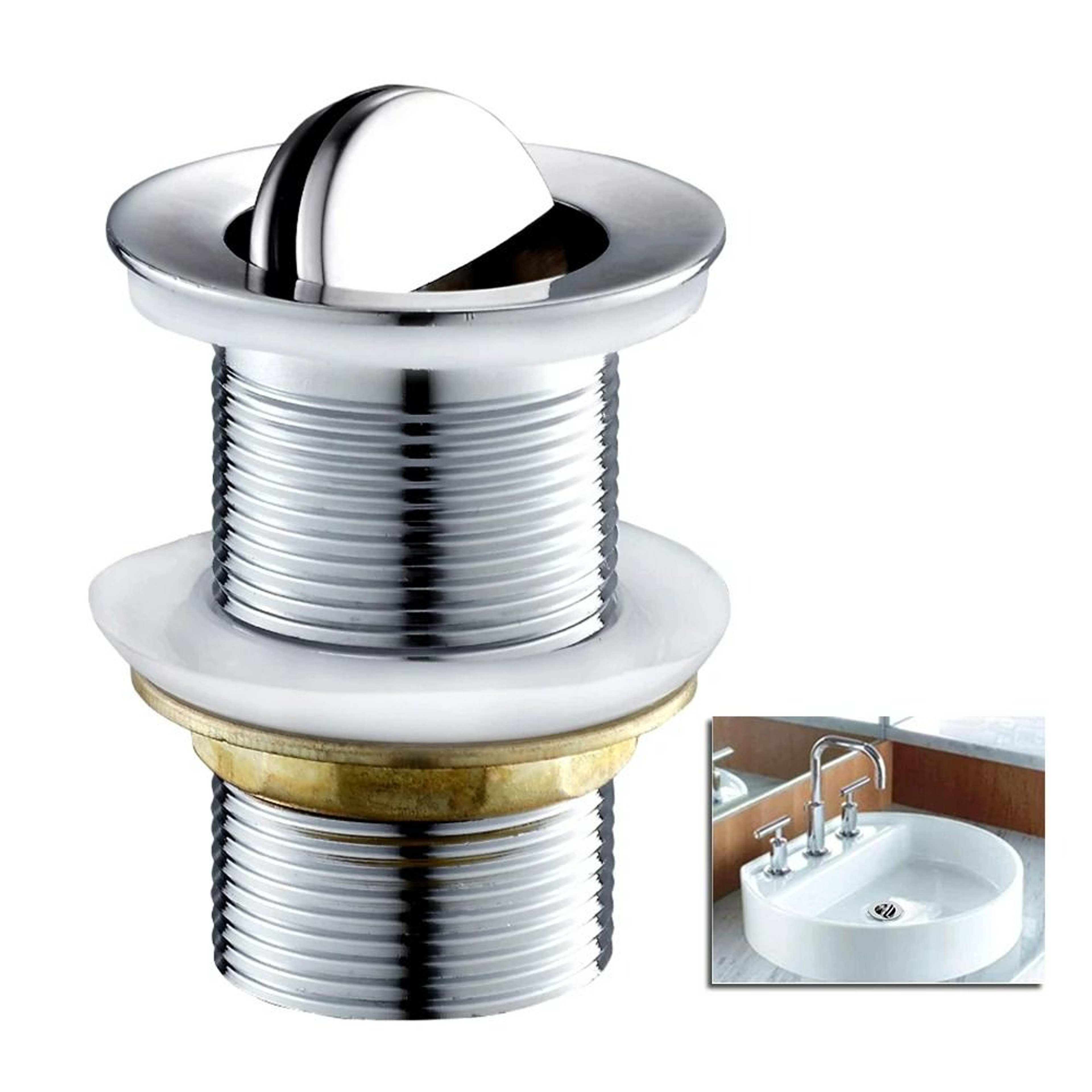 Solid Brass PushButton FlipTop Bathroom Sink Drain 0