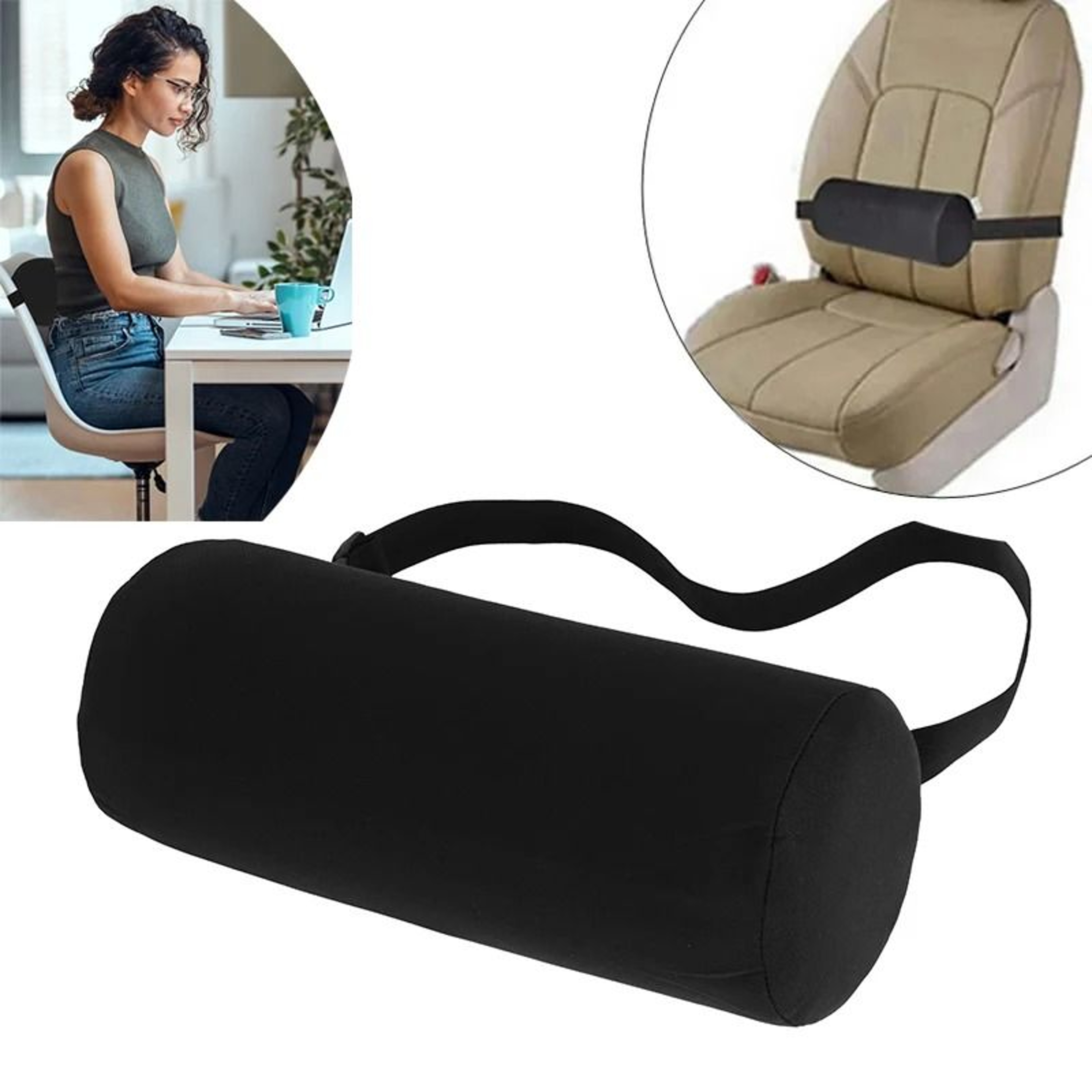Ergonomic Cylindrical Rolling Lumbar Support Pillow 1