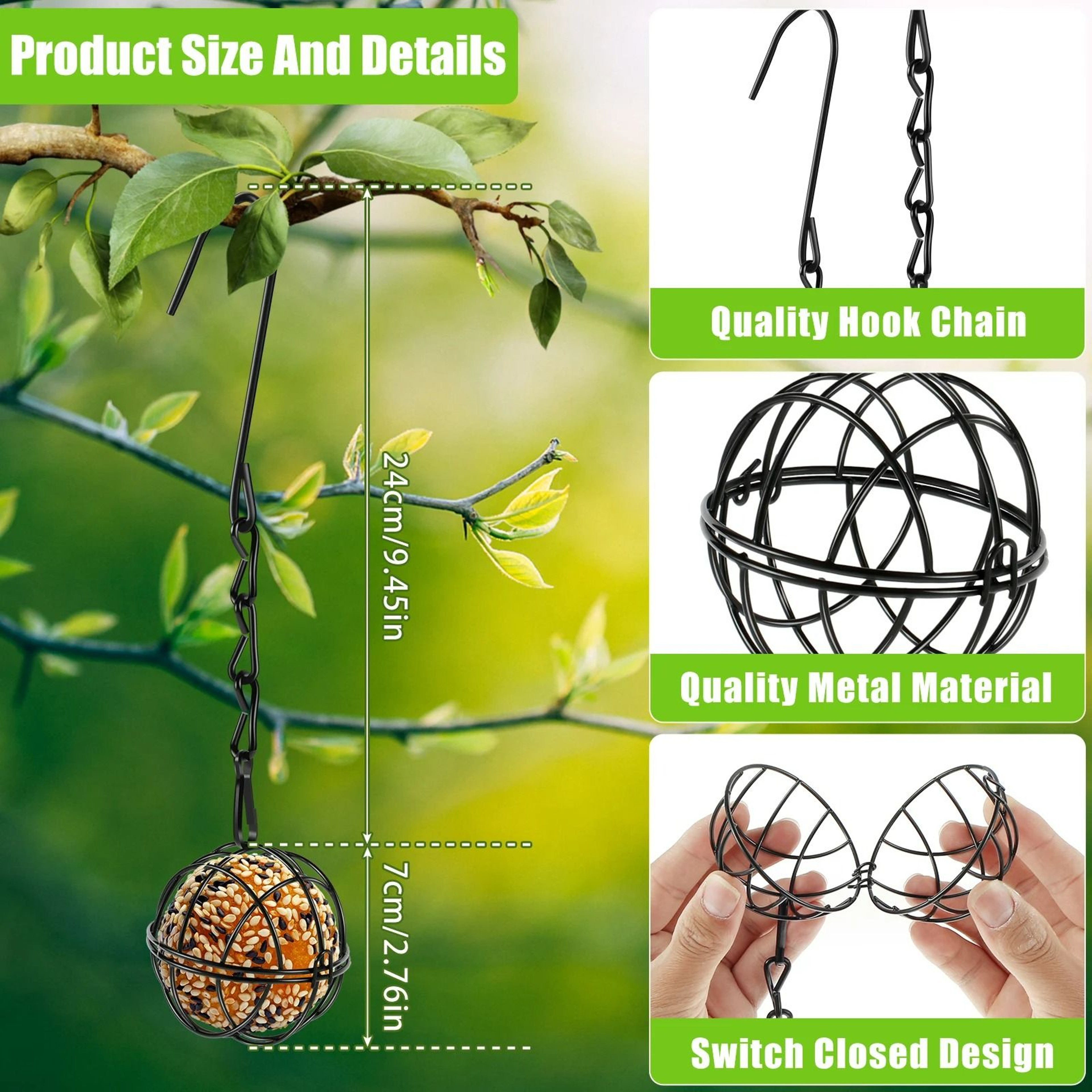 BallShaped Metal Bird Feeder Set  Outdoor Garden Station 7