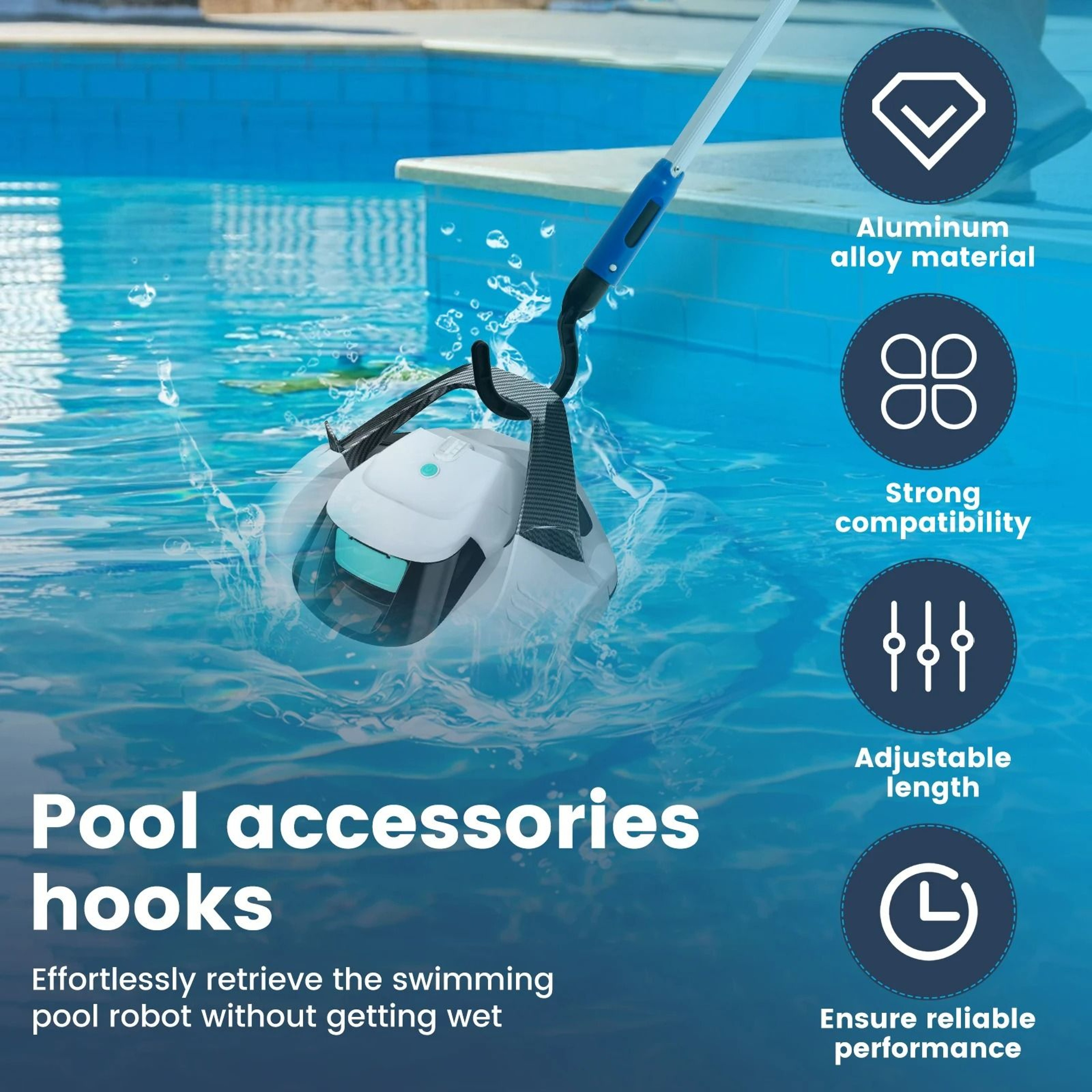 60Inch Extended Telescopic Aluminum Pool Pole Hook 2