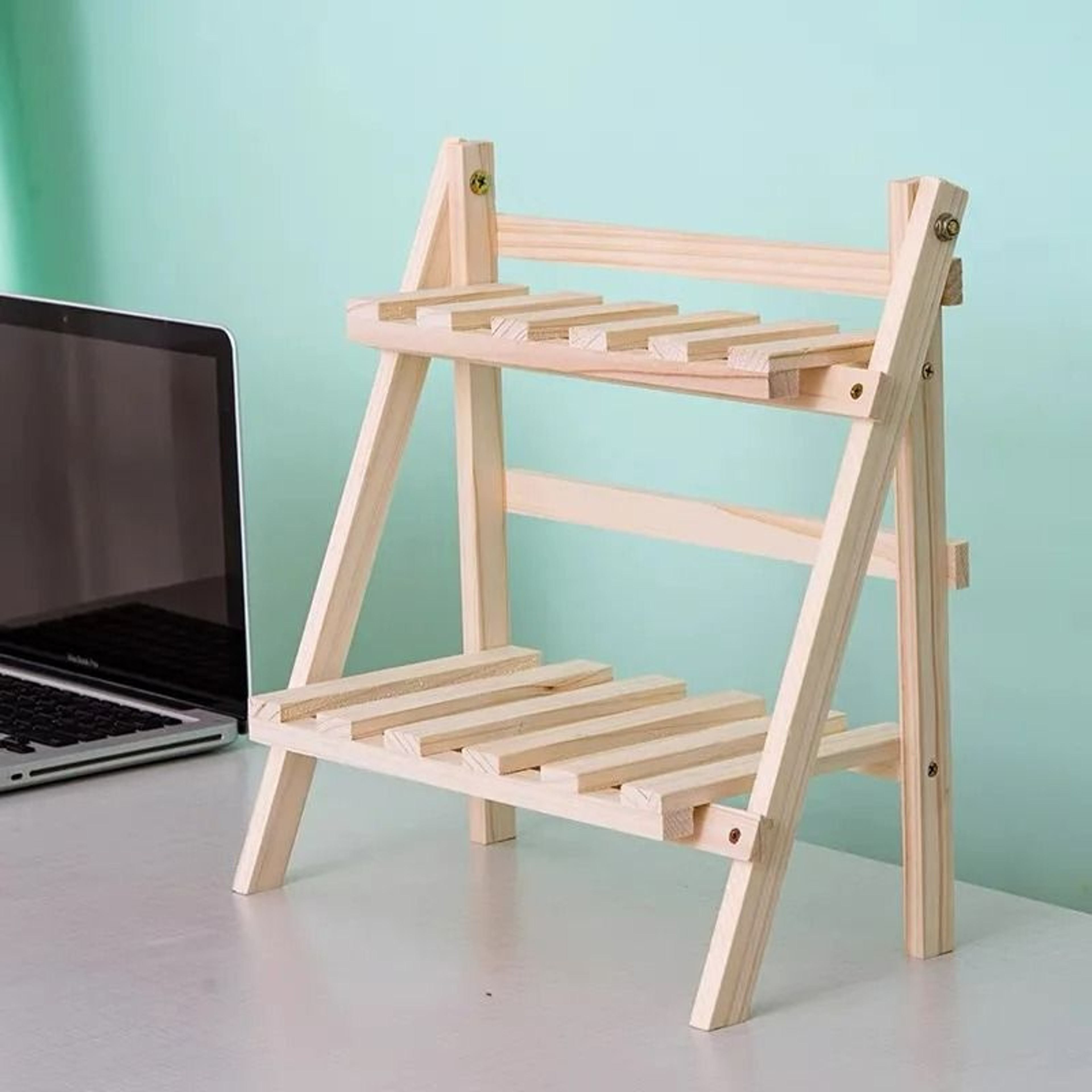 Desktop Storage DoubleLayer Wooden Corner Folding Shelf 5