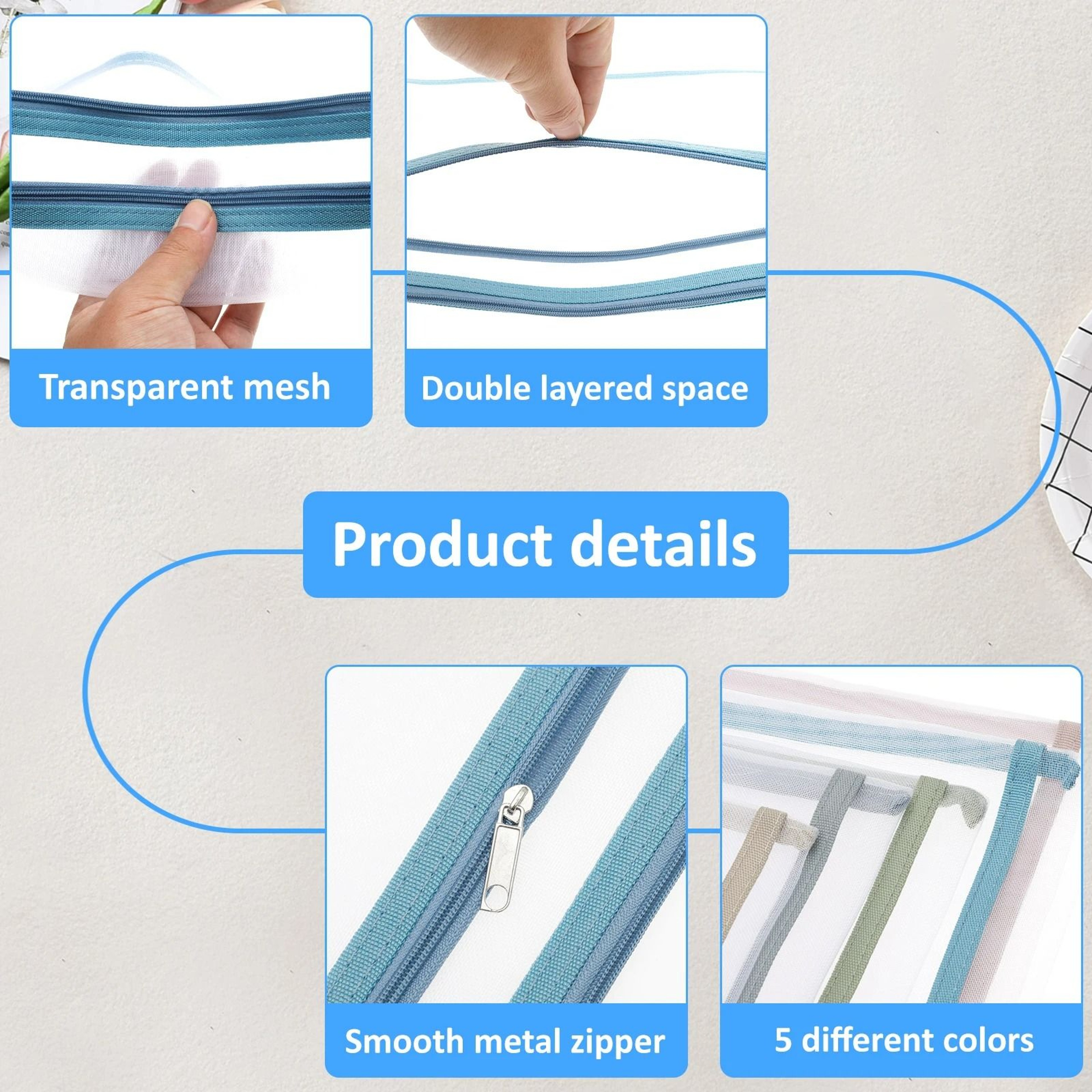 10Piece Double Layer Mesh Zipper File Pouch Set 1