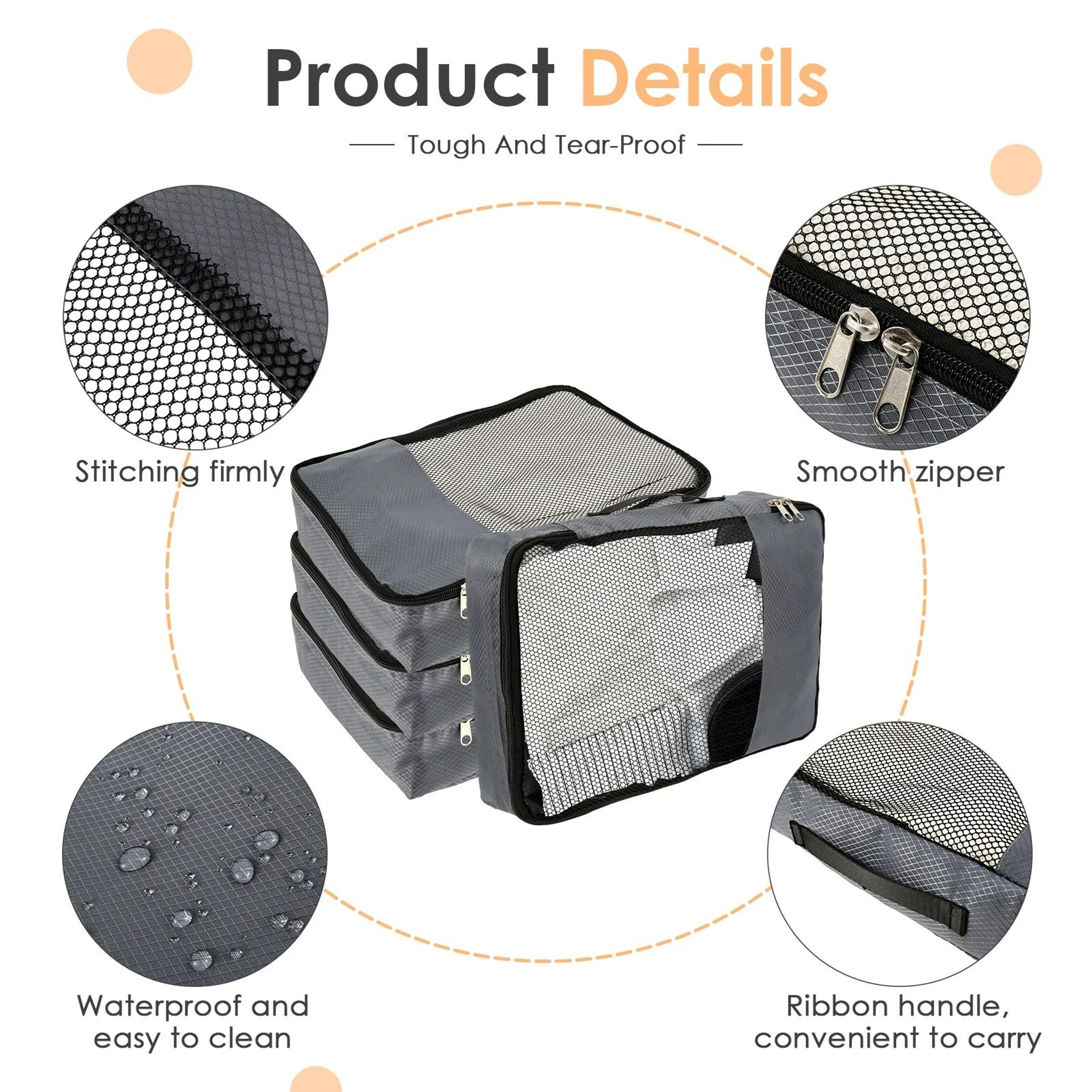 4Piece Travel Compression Packing Cubes Set With Shoe Bag 2