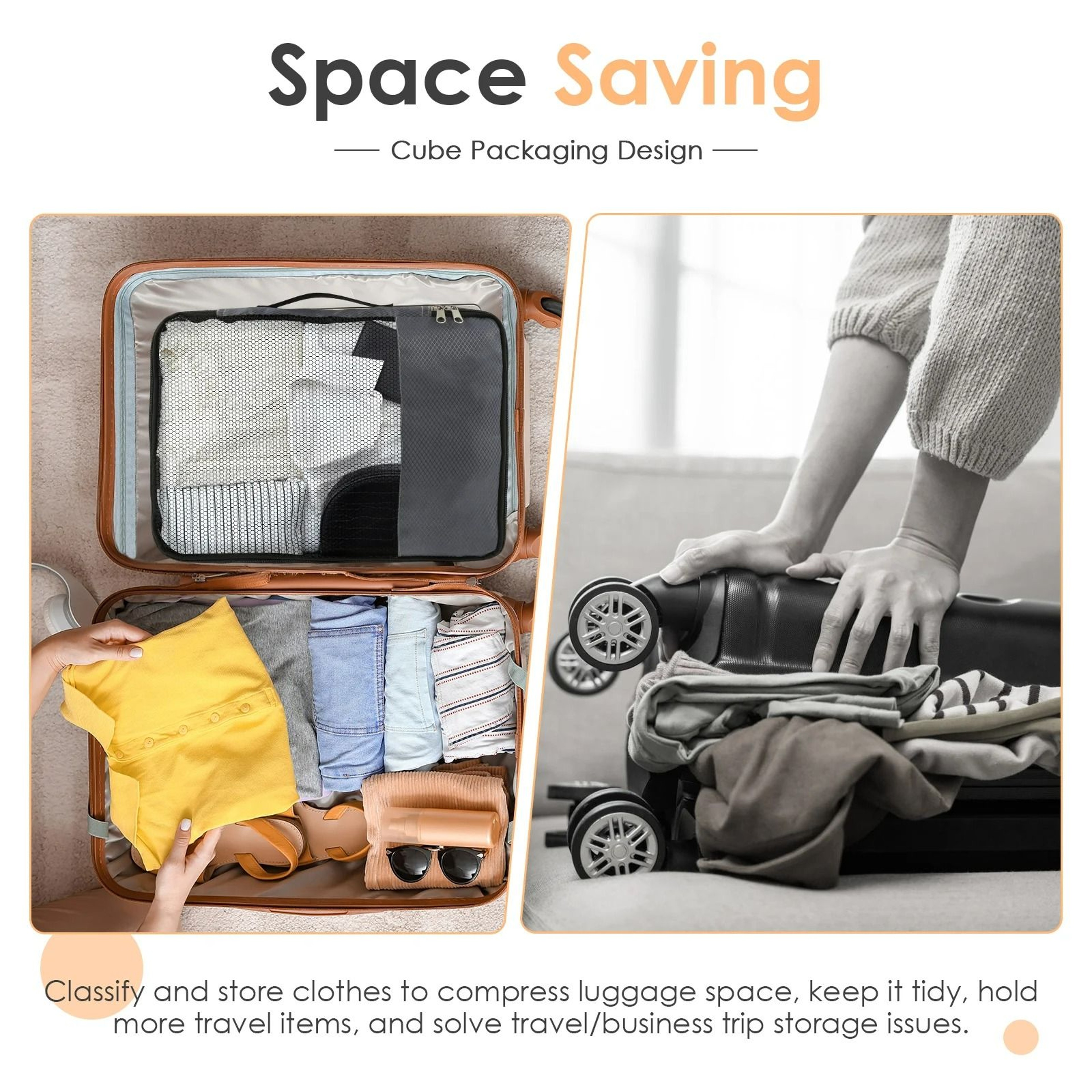4Piece Travel Compression Packing Cubes Set With Shoe Bag 3