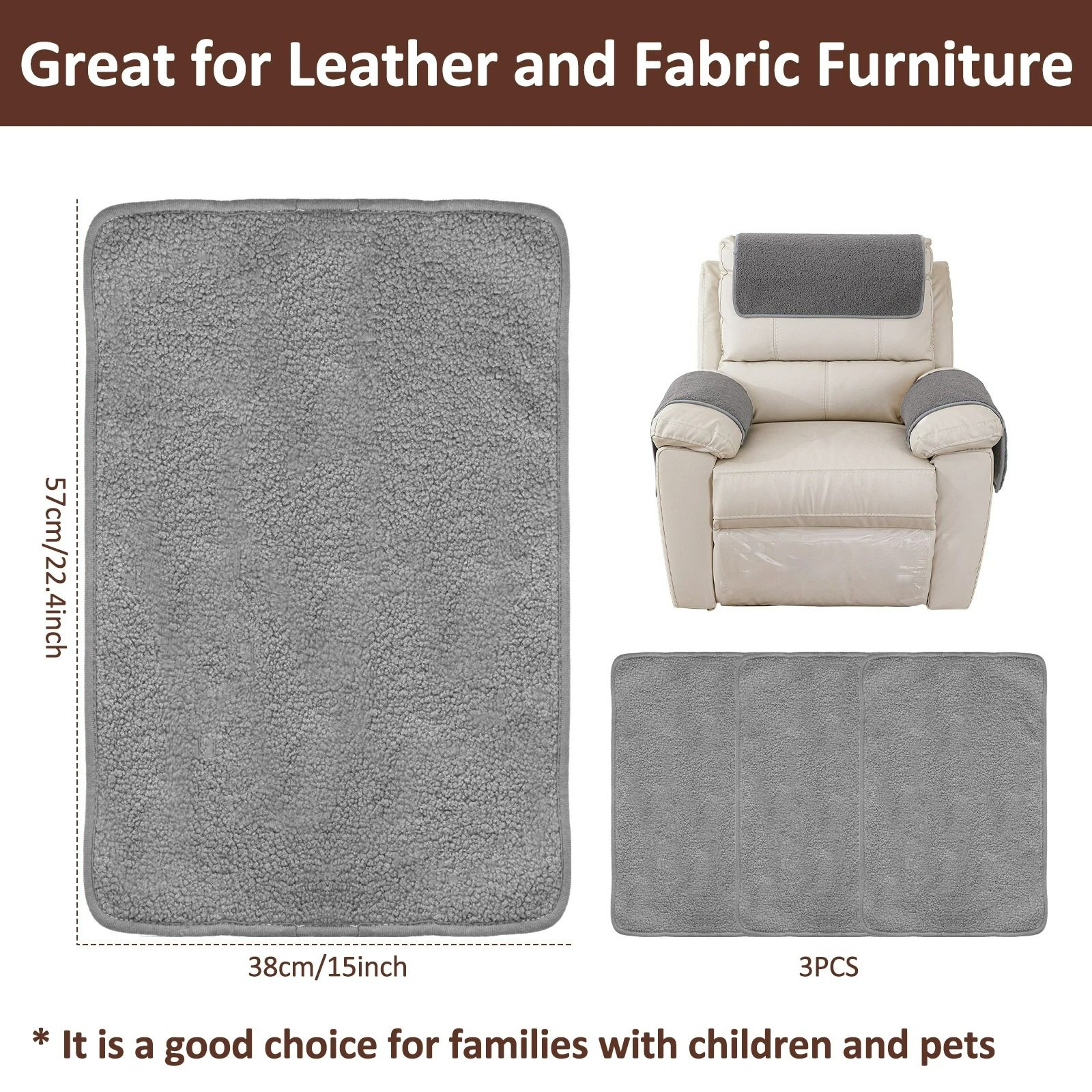 3Piece Soft Polyester Recliner Headrest Protector Cover Set 6