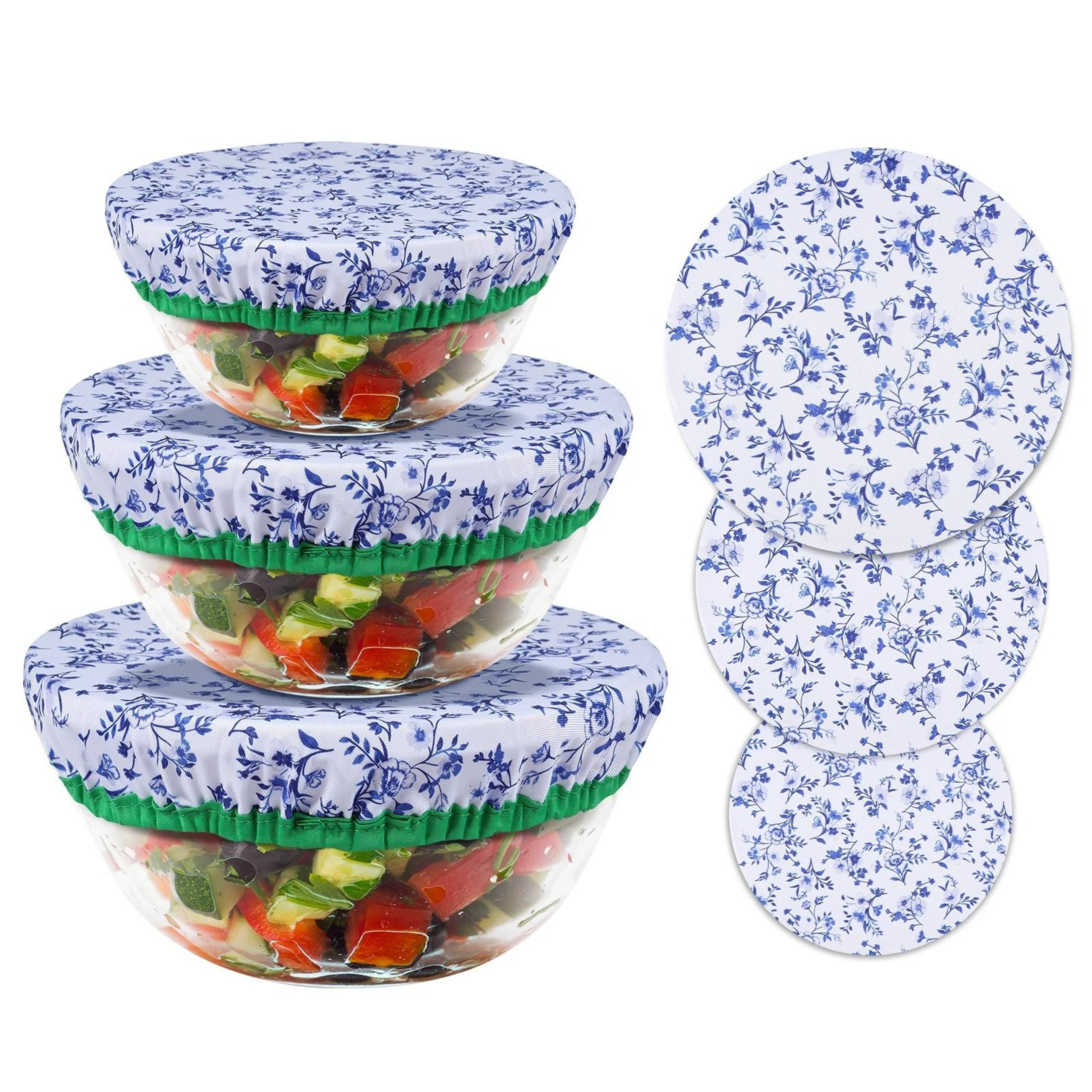 3Pack Reusable Elastic Cotton Fabric Bowl Covers 1
