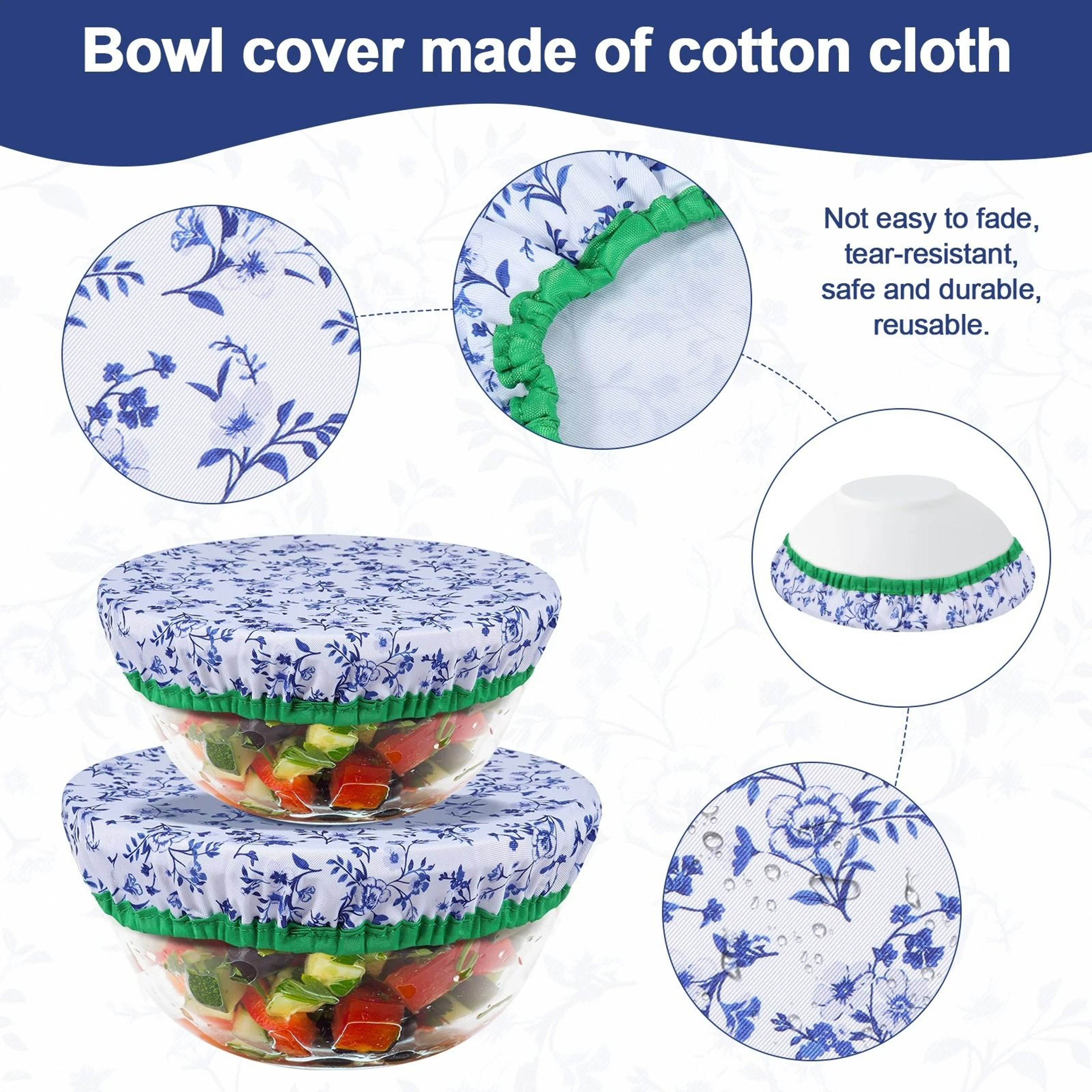 3Pack Reusable Elastic Cotton Fabric Bowl Covers 2