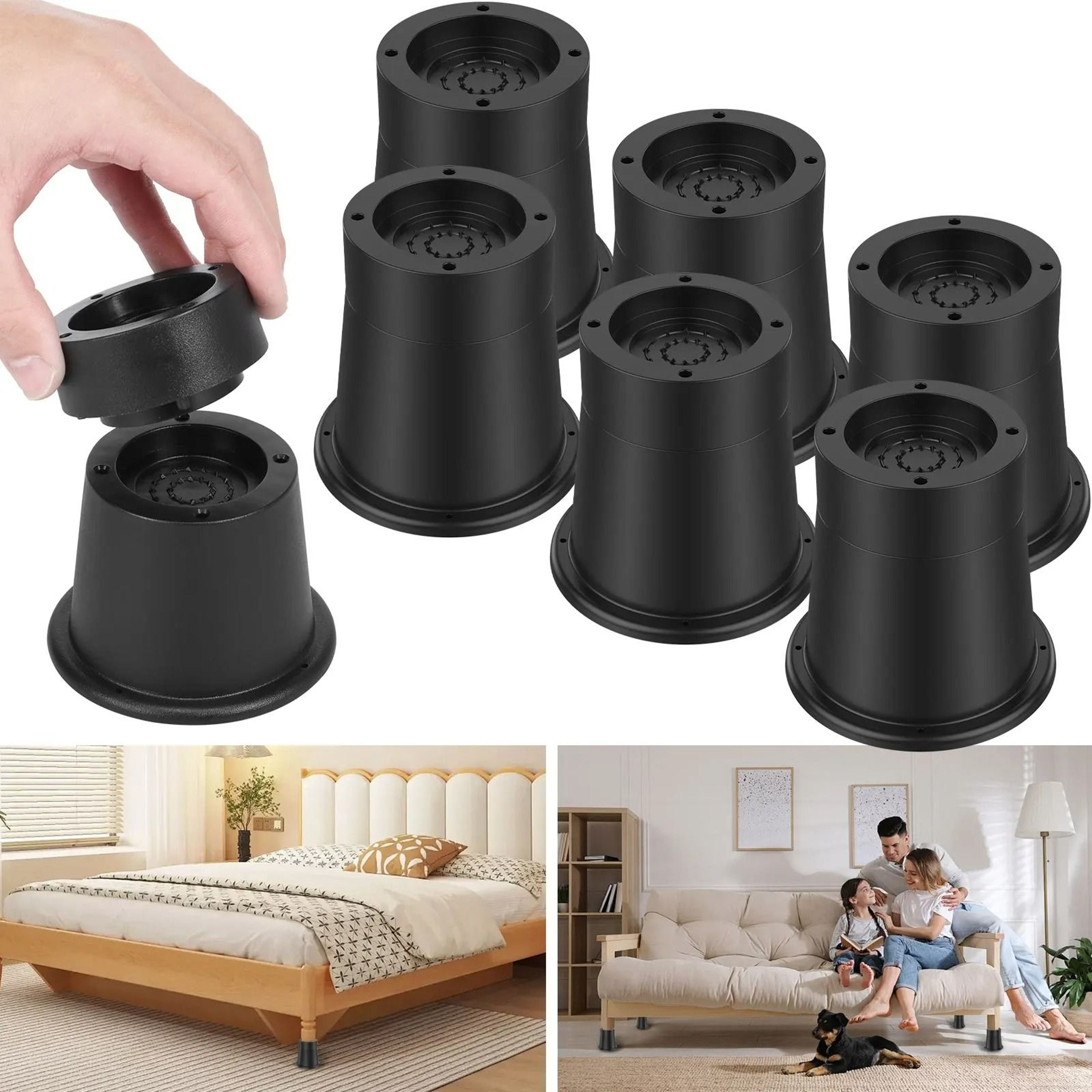 HeavyDuty Adjustable Furniture  Bed Risers Set 1