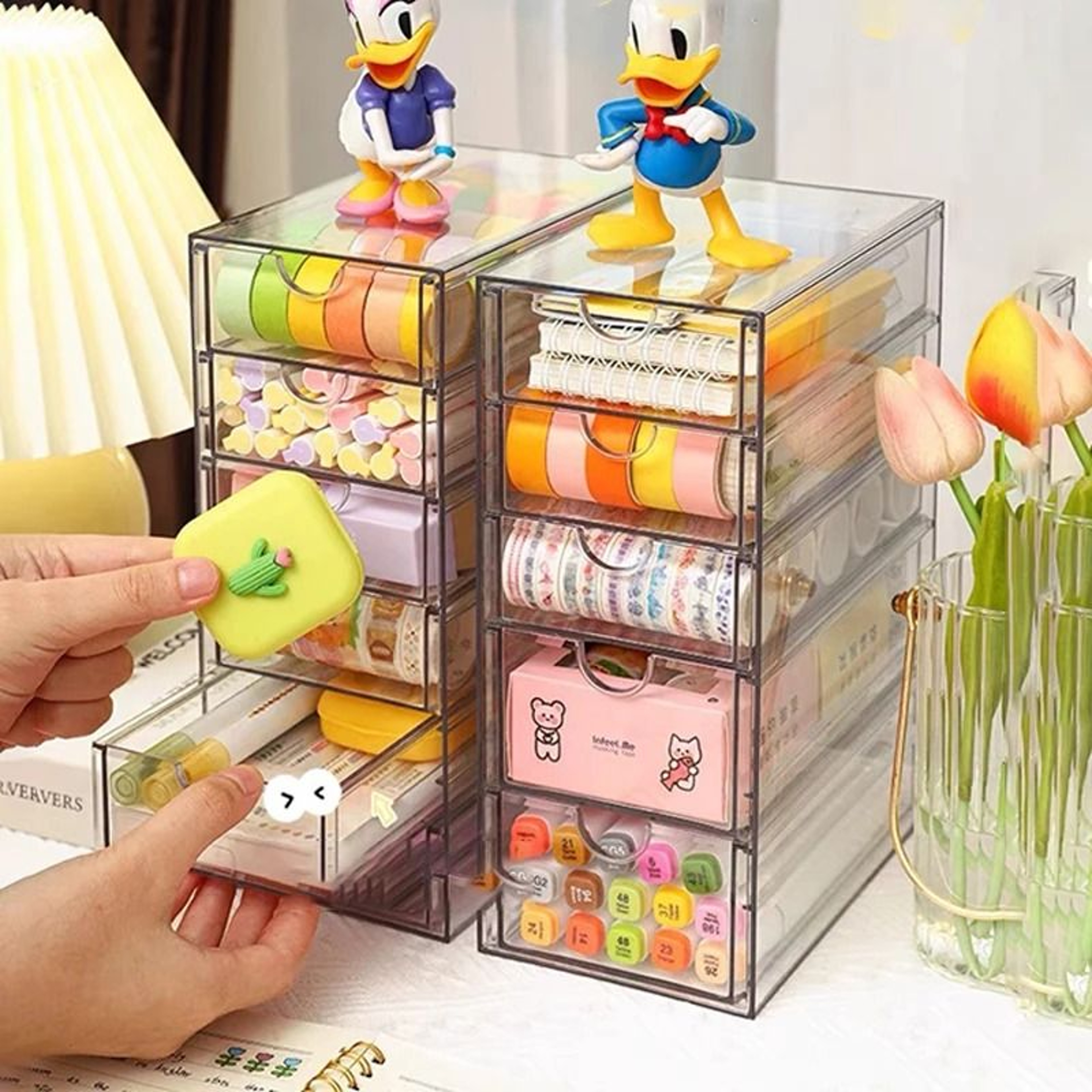 Clear Acrylic Tiered Drawer Organizer  Desktop Storage Box 0