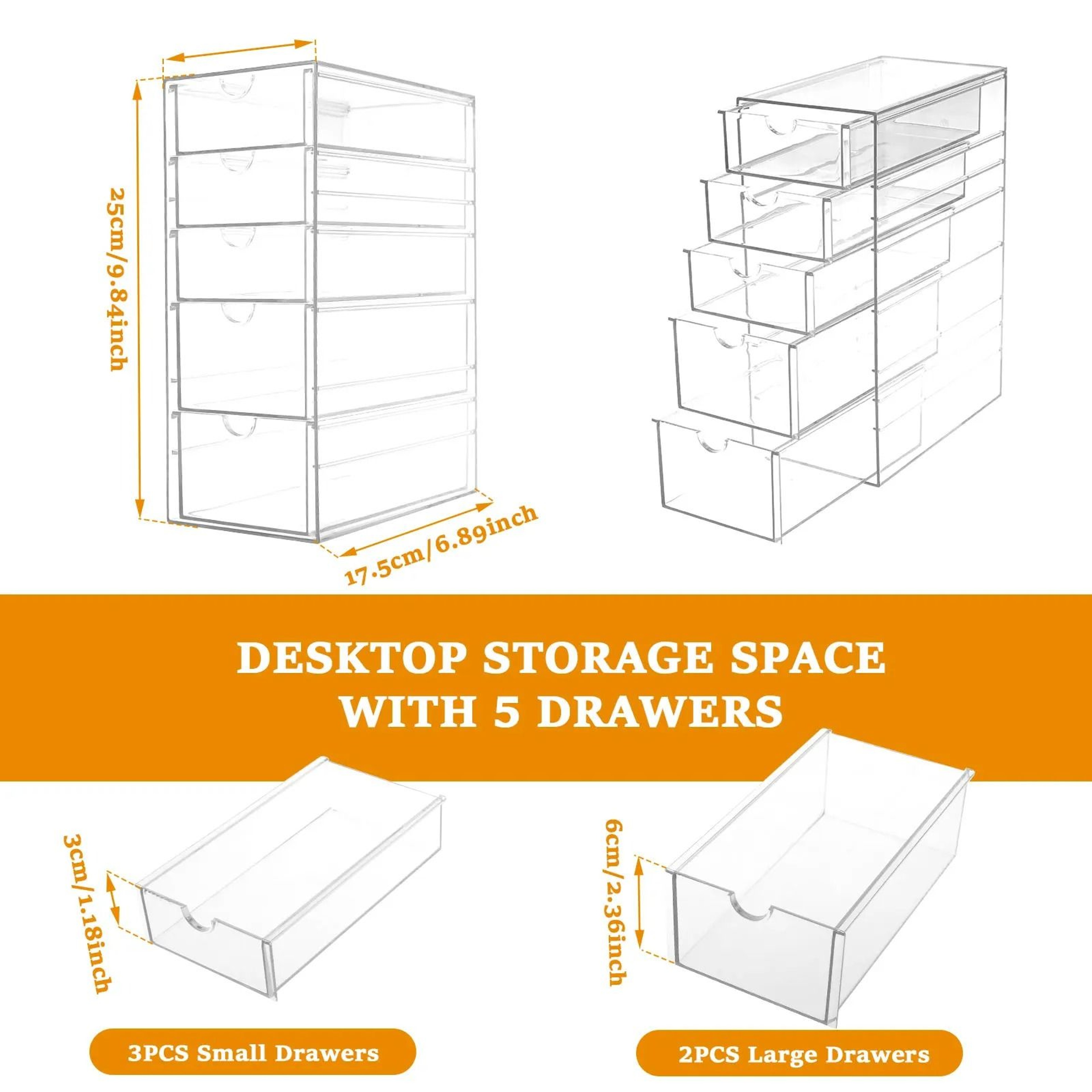 Clear Acrylic Tiered Drawer Organizer  Desktop Storage Box 6