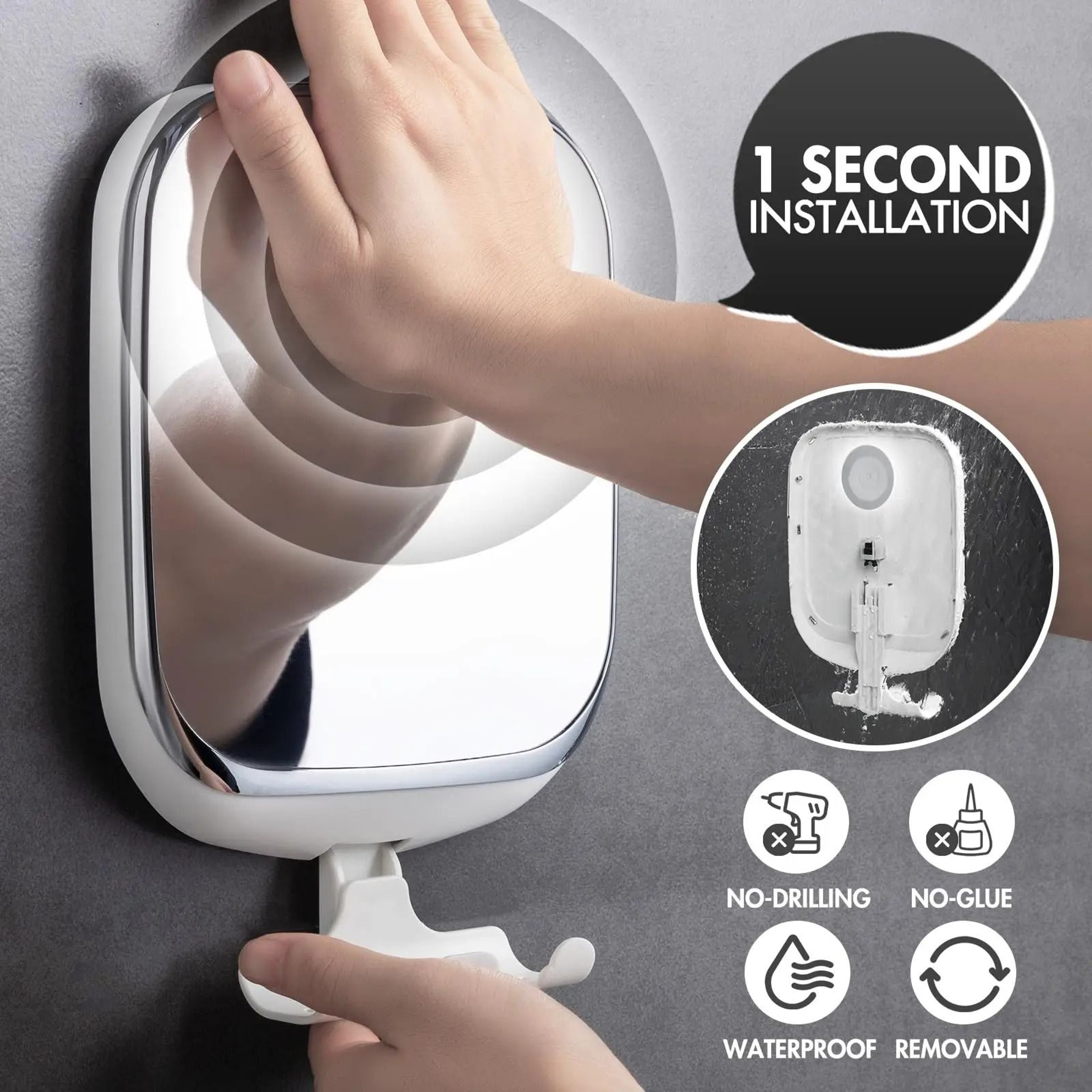Round Acrylic Fogless Shower Mirror With Storage Holder  Suction Cup 1
