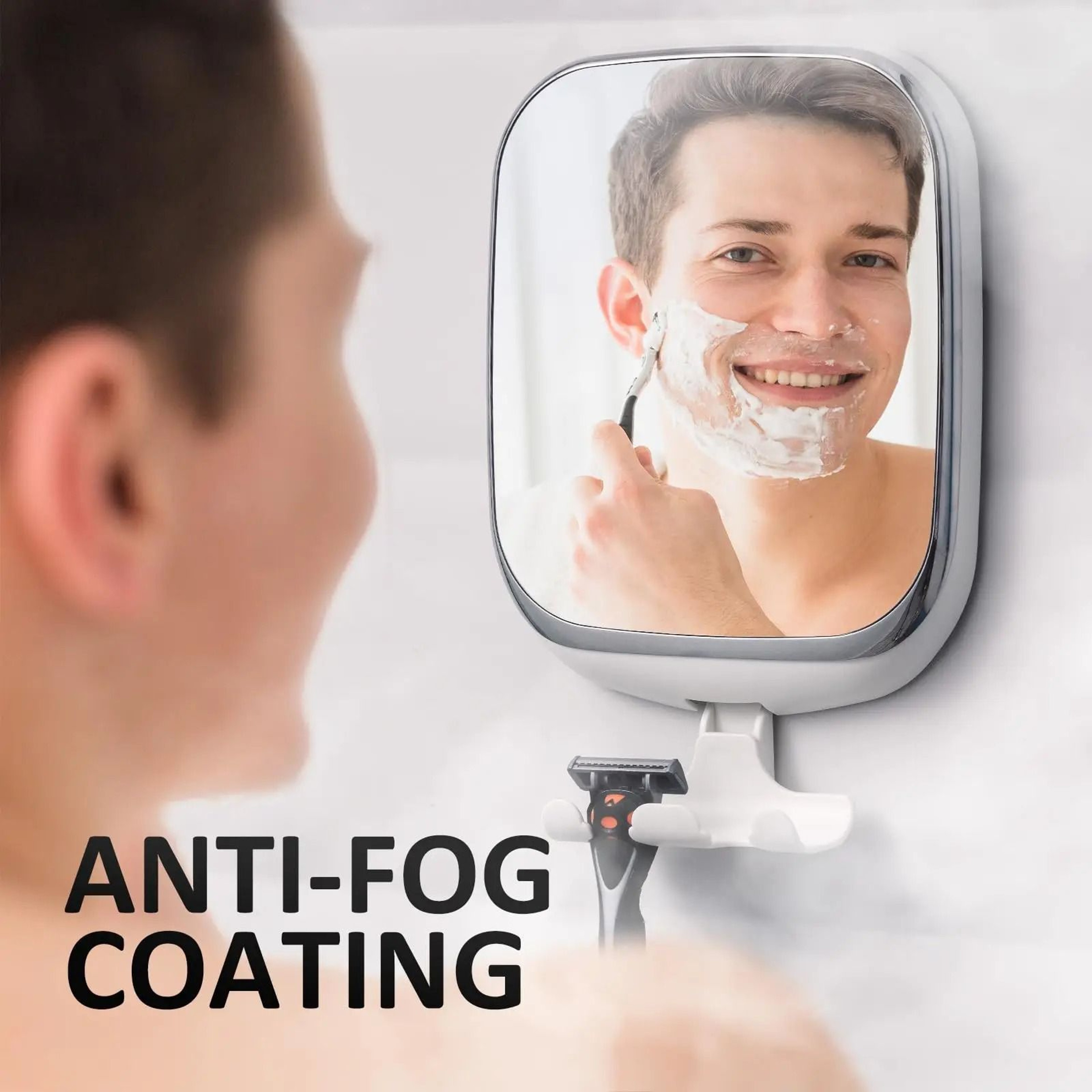 Round Acrylic Fogless Shower Mirror With Storage Holder  Suction Cup 2