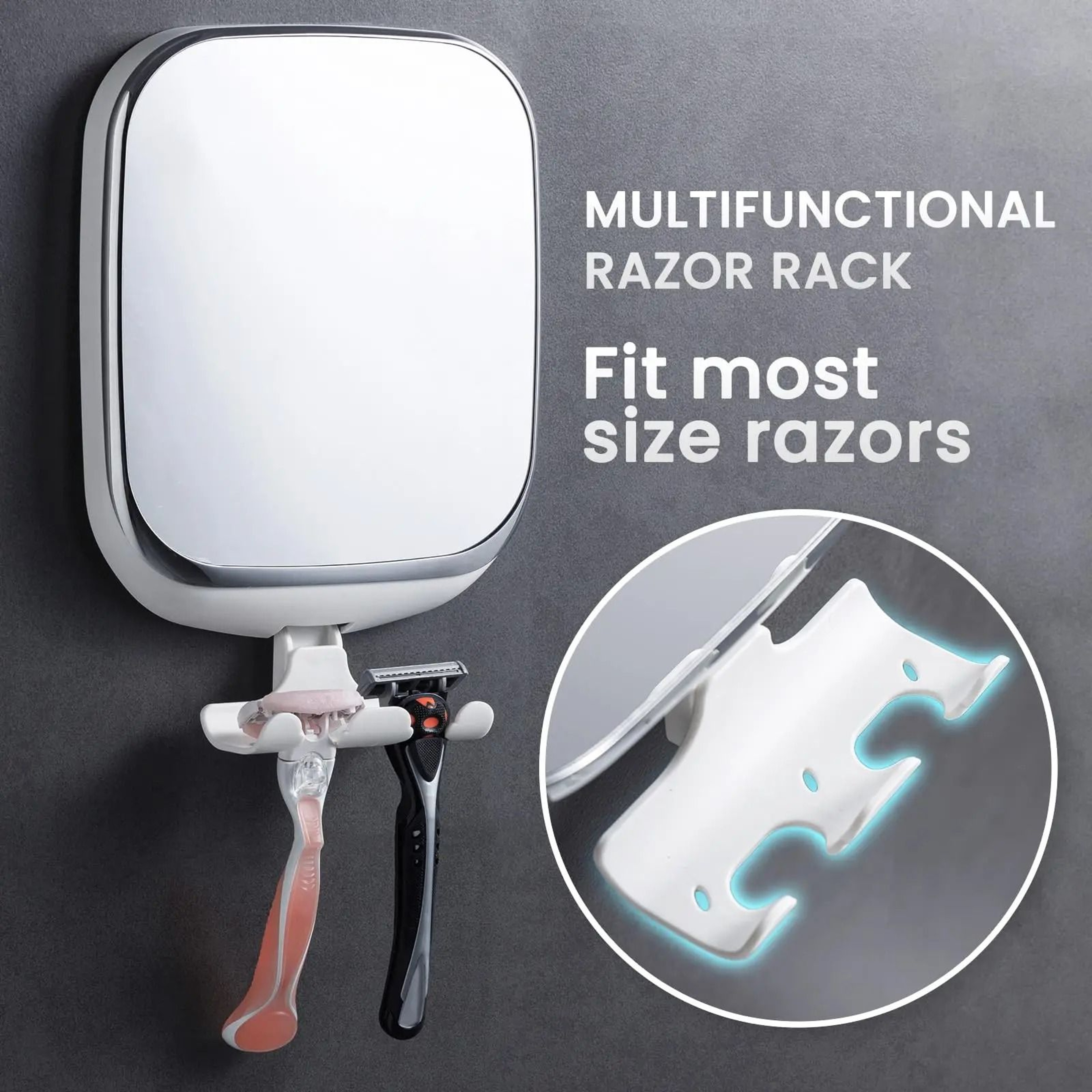 Round Acrylic Fogless Shower Mirror With Storage Holder  Suction Cup 4