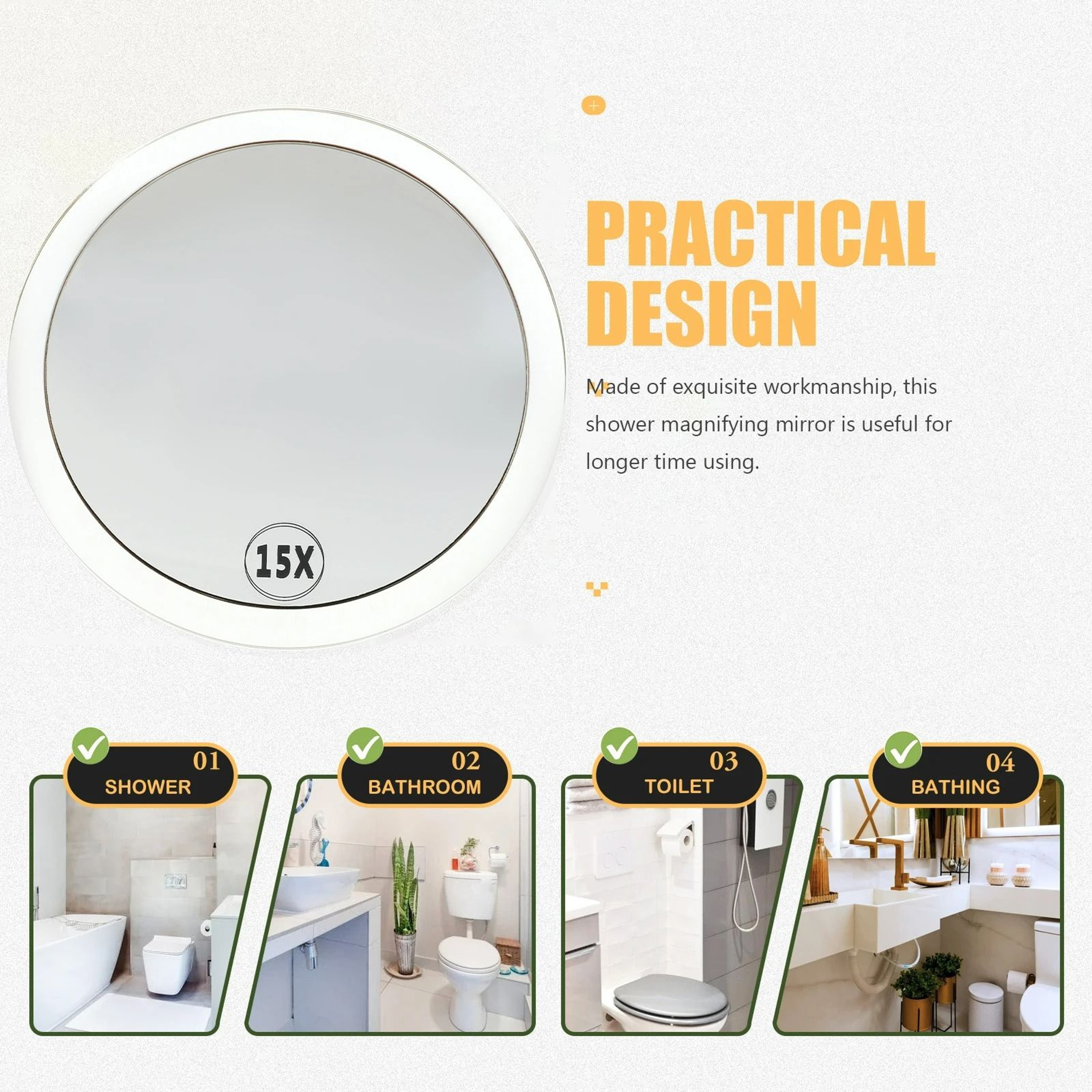 15x Magnifying Compact Mirror With Rear Suction Cups 5