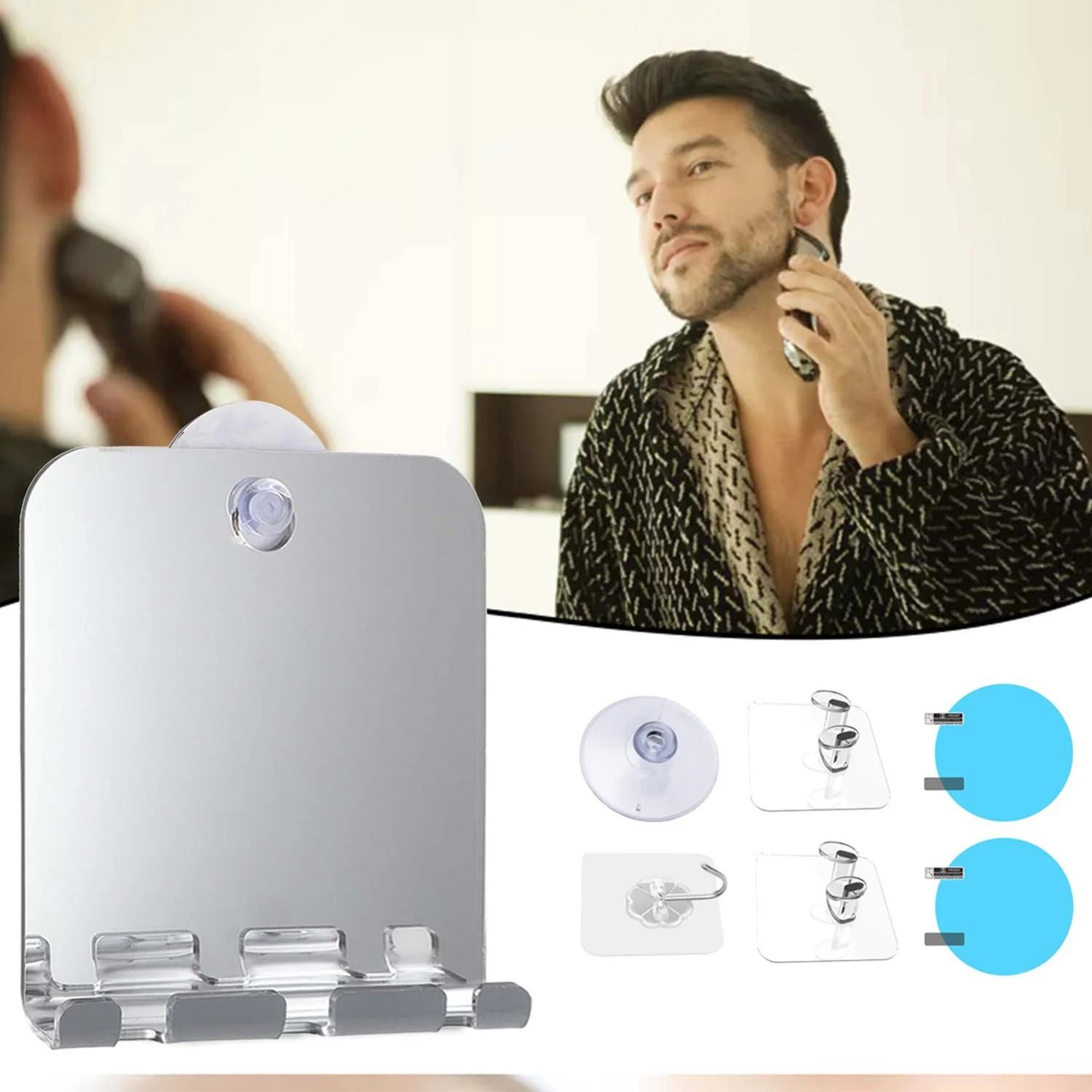 Acrylic Fogless Shower Mirror Set With Wall Suction Cup 0