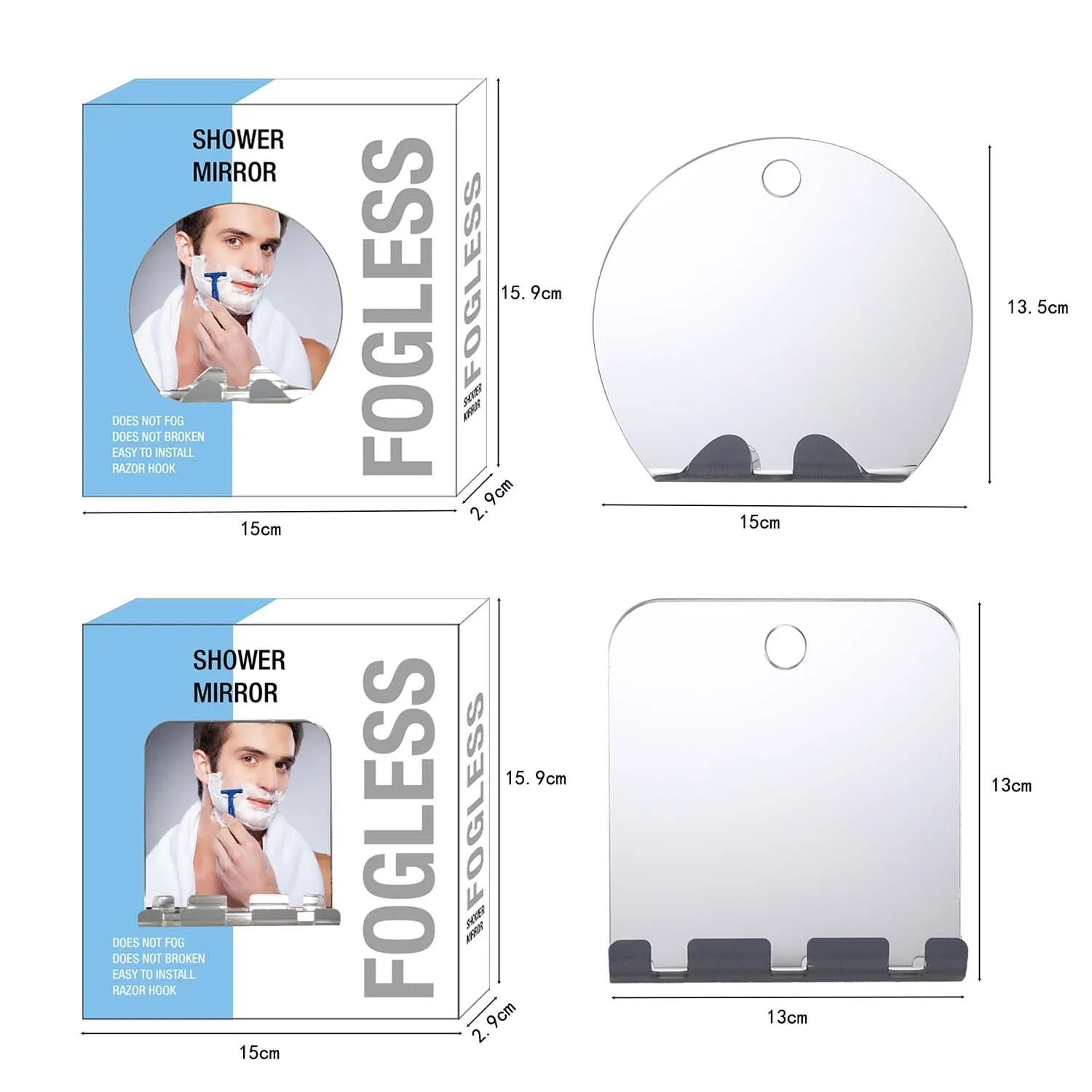 Acrylic Fogless Shower Mirror Set With Wall Suction Cup 6
