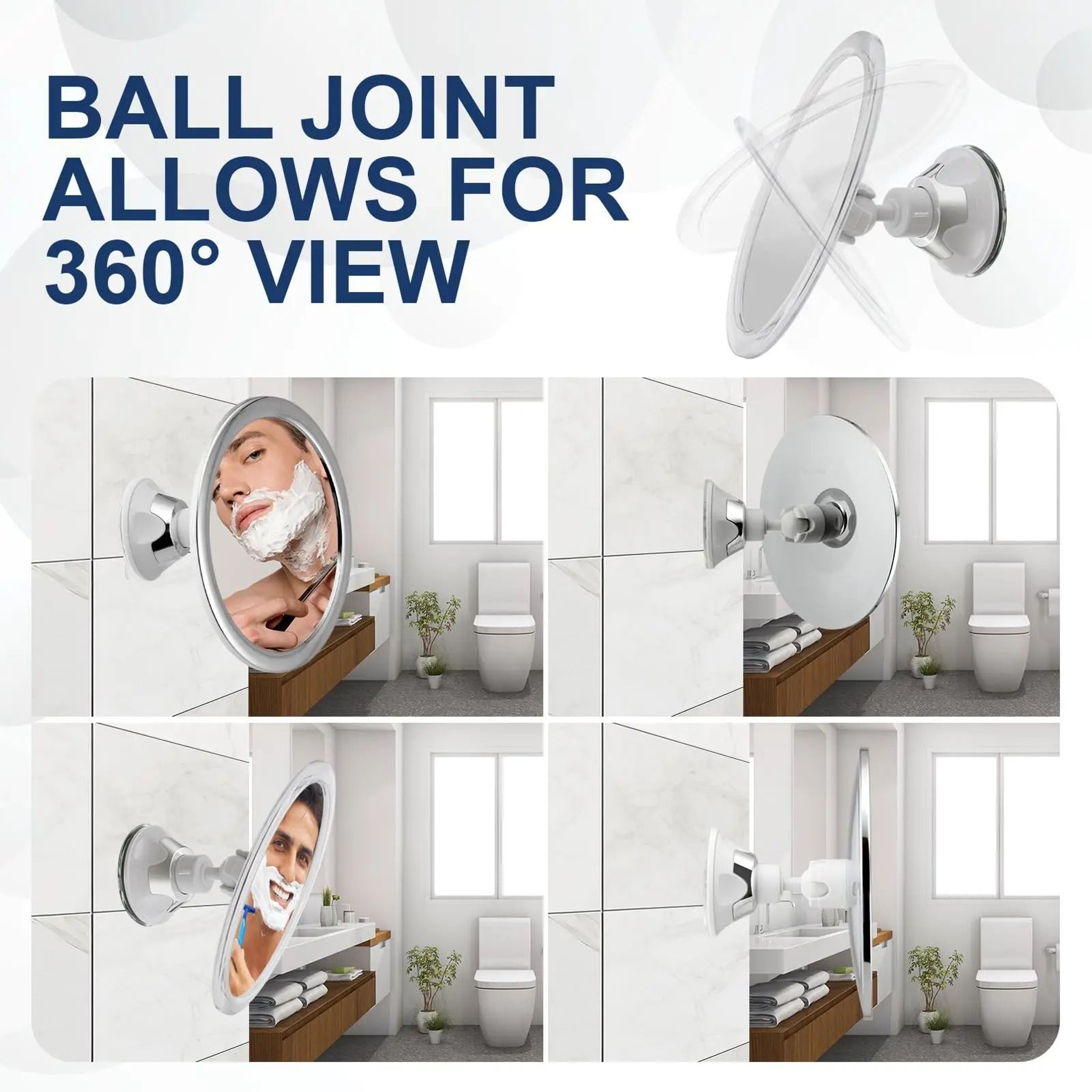 360 Rotatable Fogless Shower Mirror With Storage Holder  Vacuum Suction Cup 5