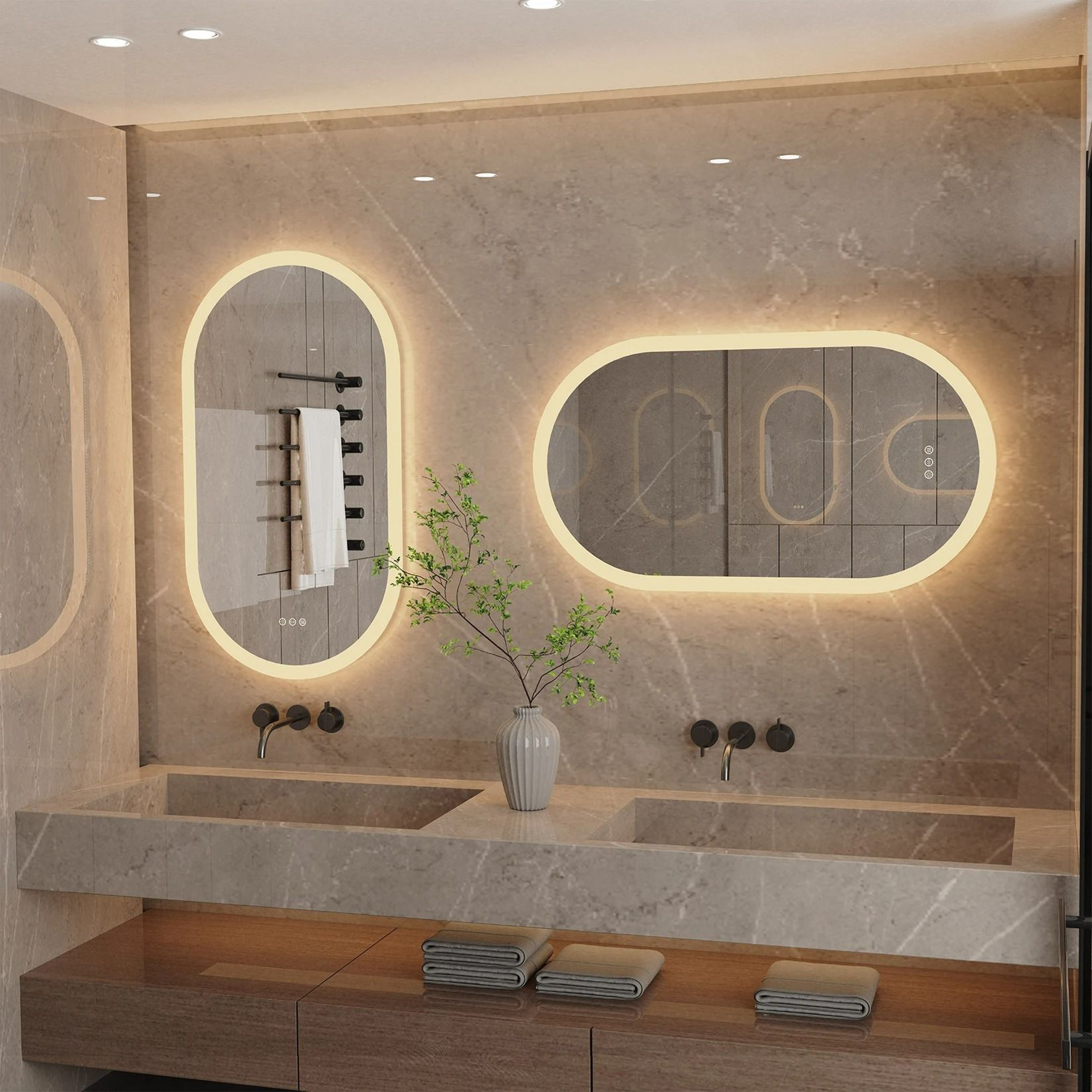 Frameless Oval Backlit LED Bathroom Vanity Mirror With Defogger 2