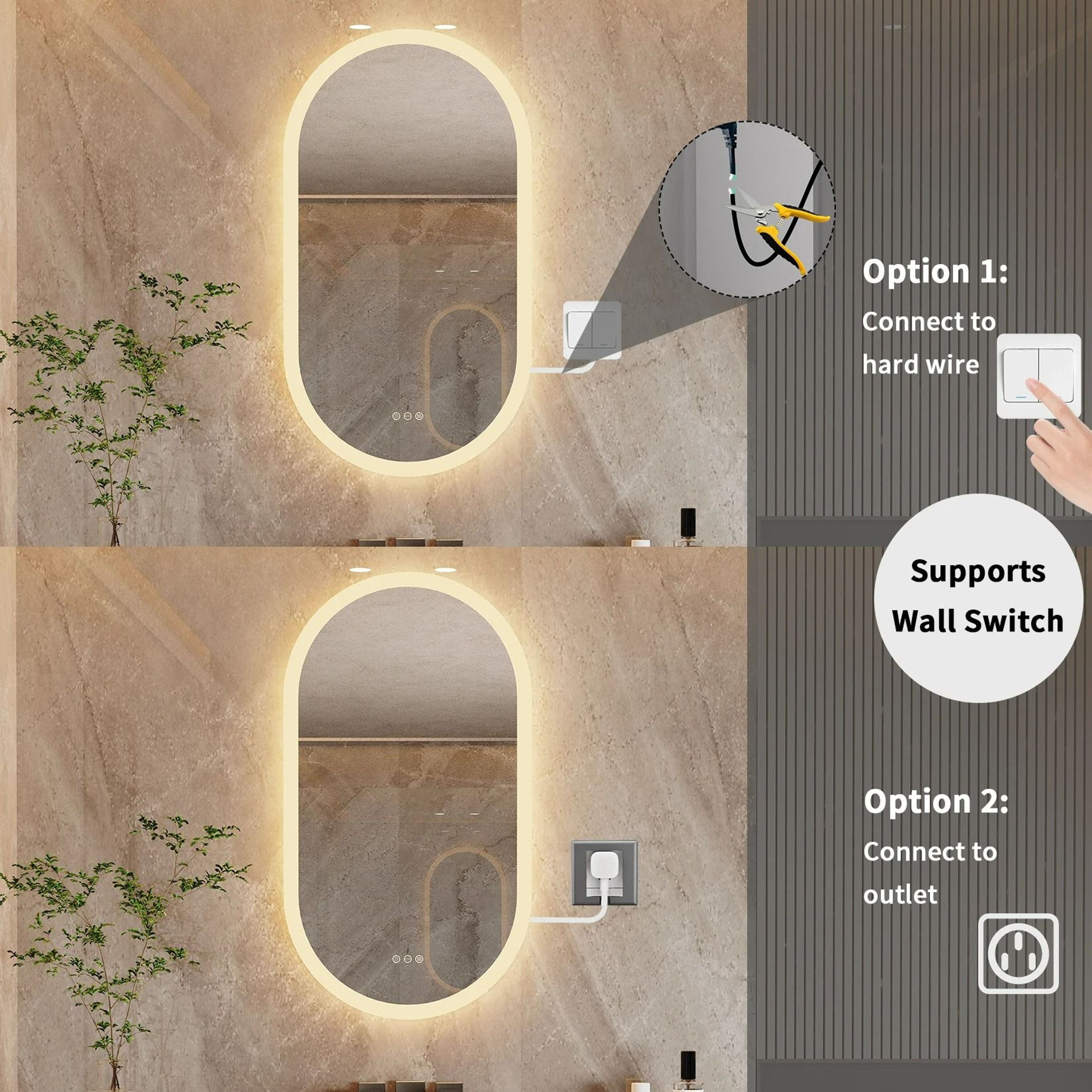 Frameless Oval Backlit LED Bathroom Vanity Mirror With Defogger 4