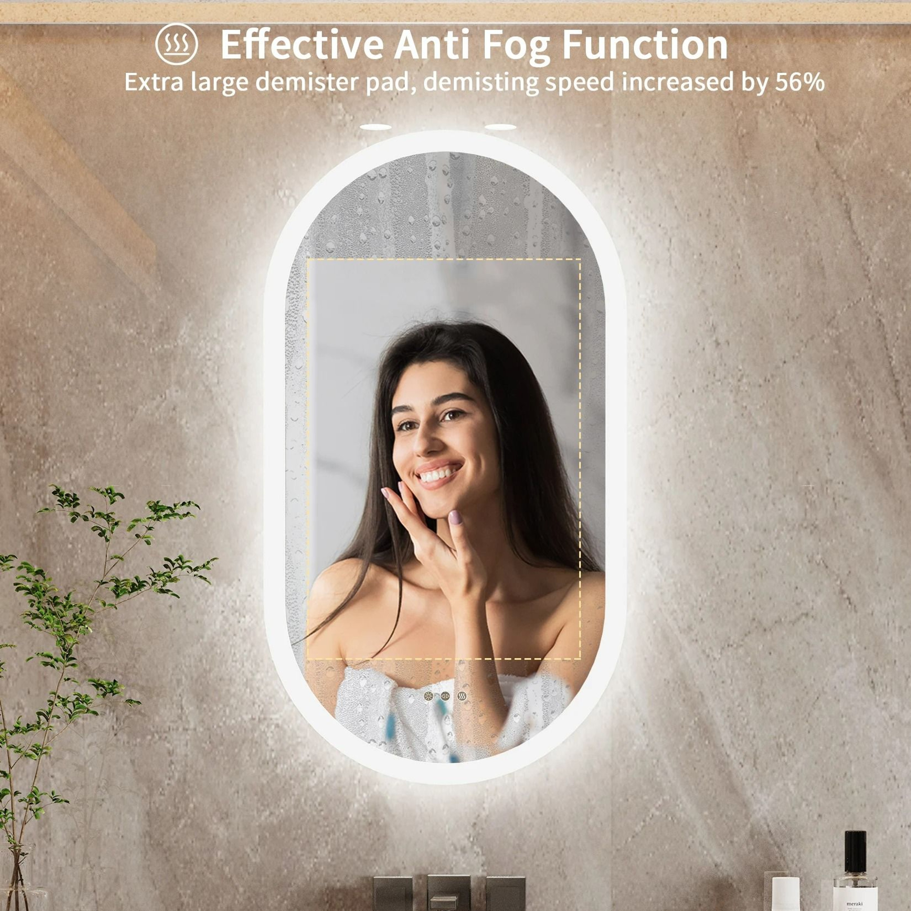 Frameless Oval Backlit LED Bathroom Vanity Mirror With Defogger 5