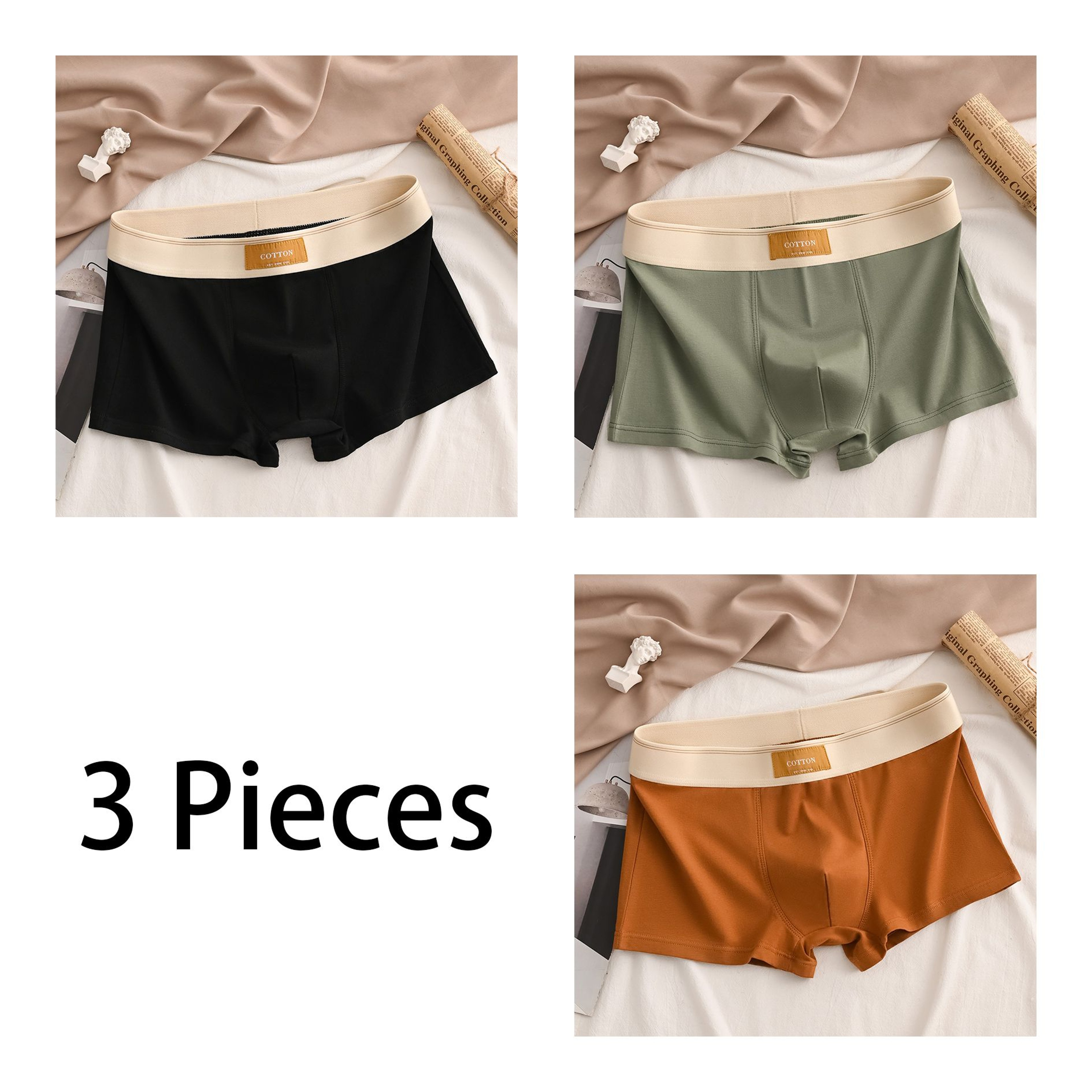 Mens Cotton Boxer Shorts Three Pack Breathable Trunks Underwear 7