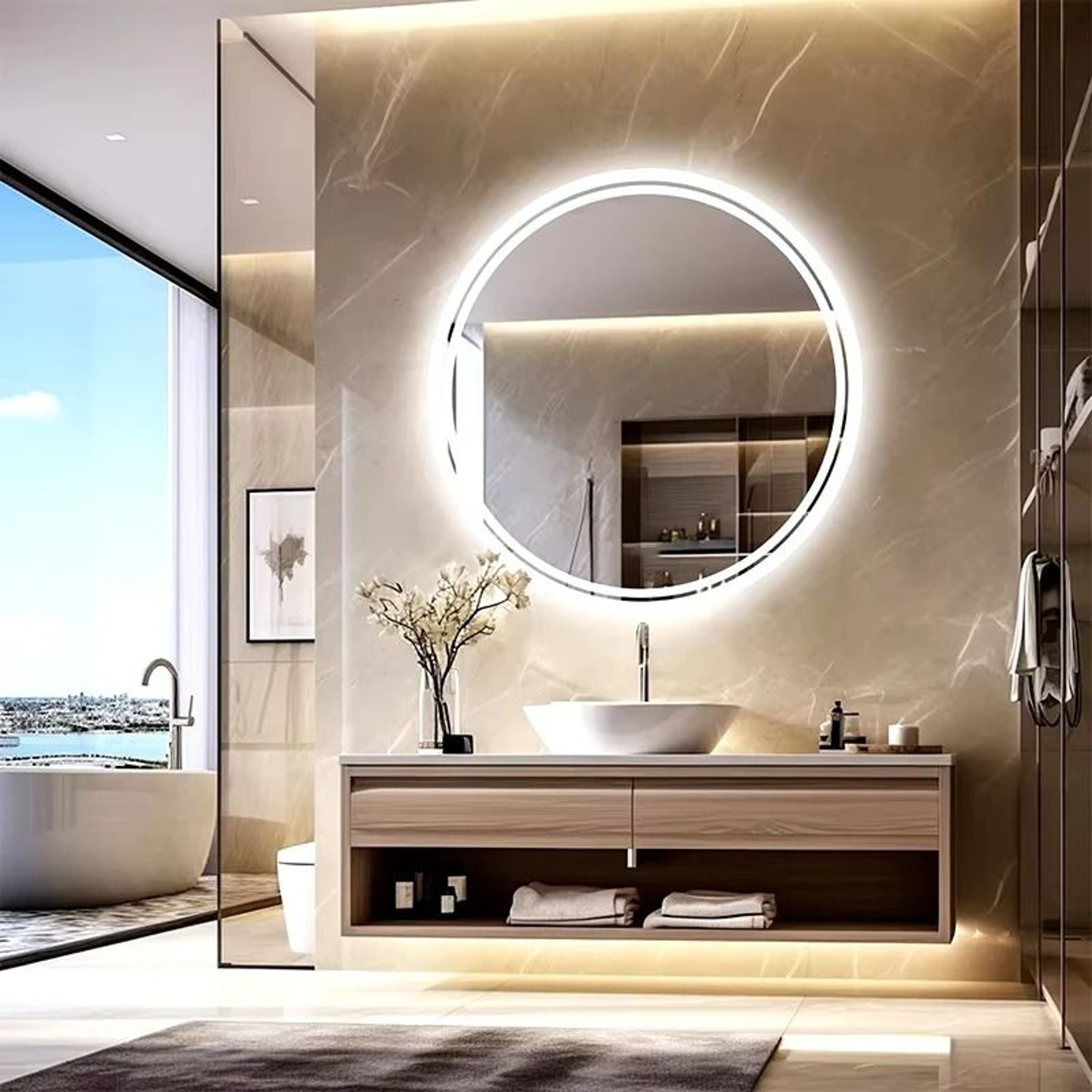Round Smart LED Backlit Wall Mirror 1