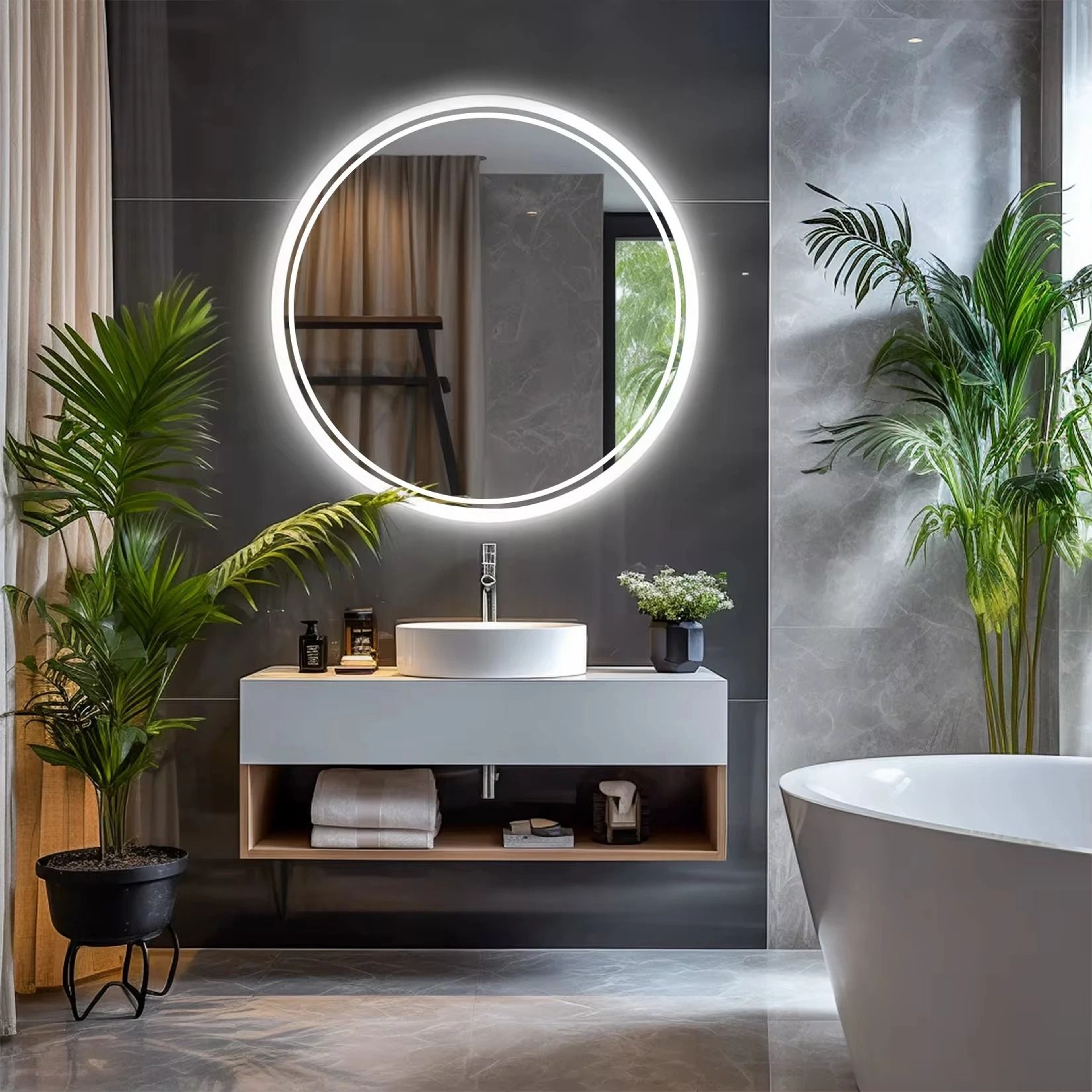 Round Smart LED Backlit Wall Mirror 0