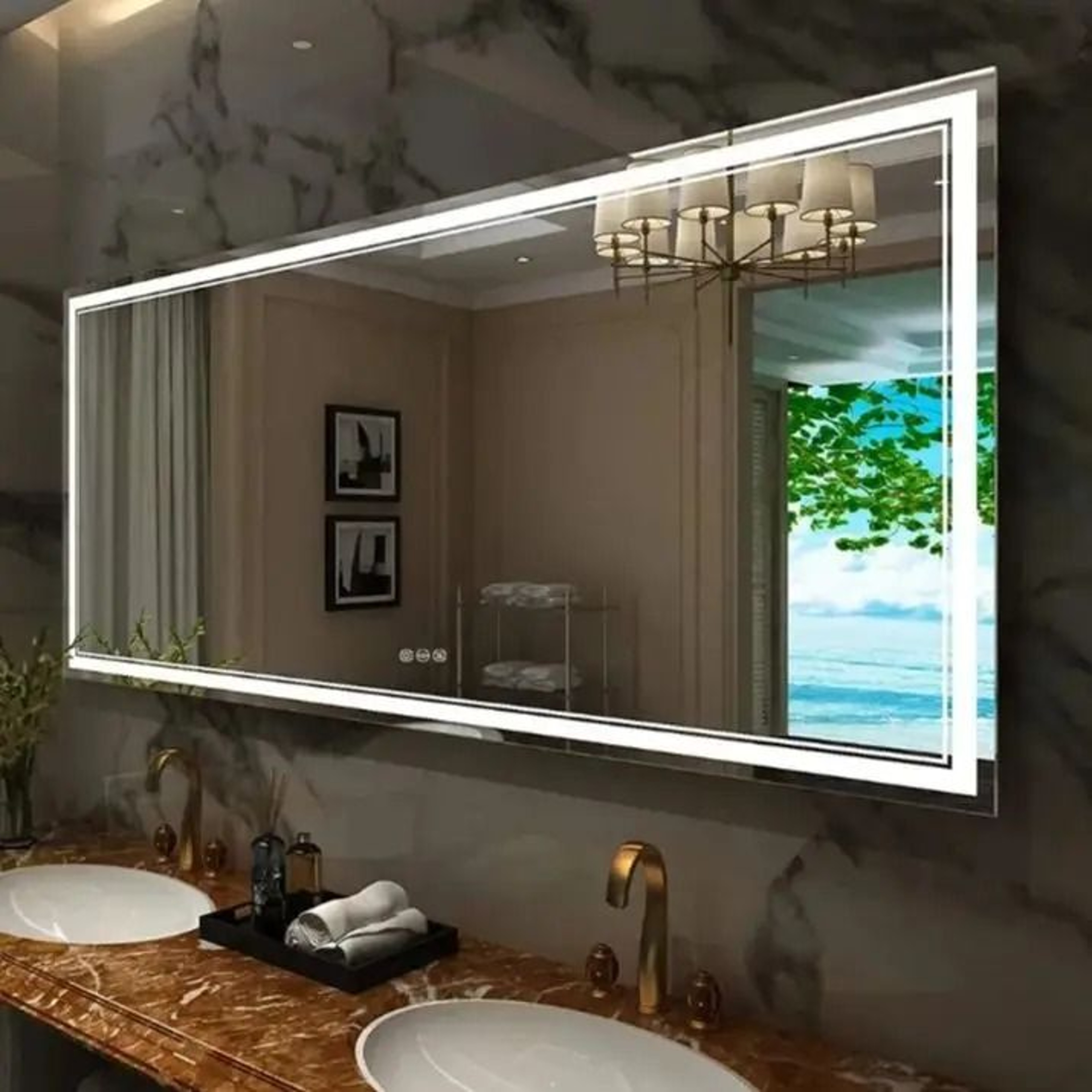 JumboLarge Dual Frontlit  Backlit LED Vanity Mirror With Defogger 0