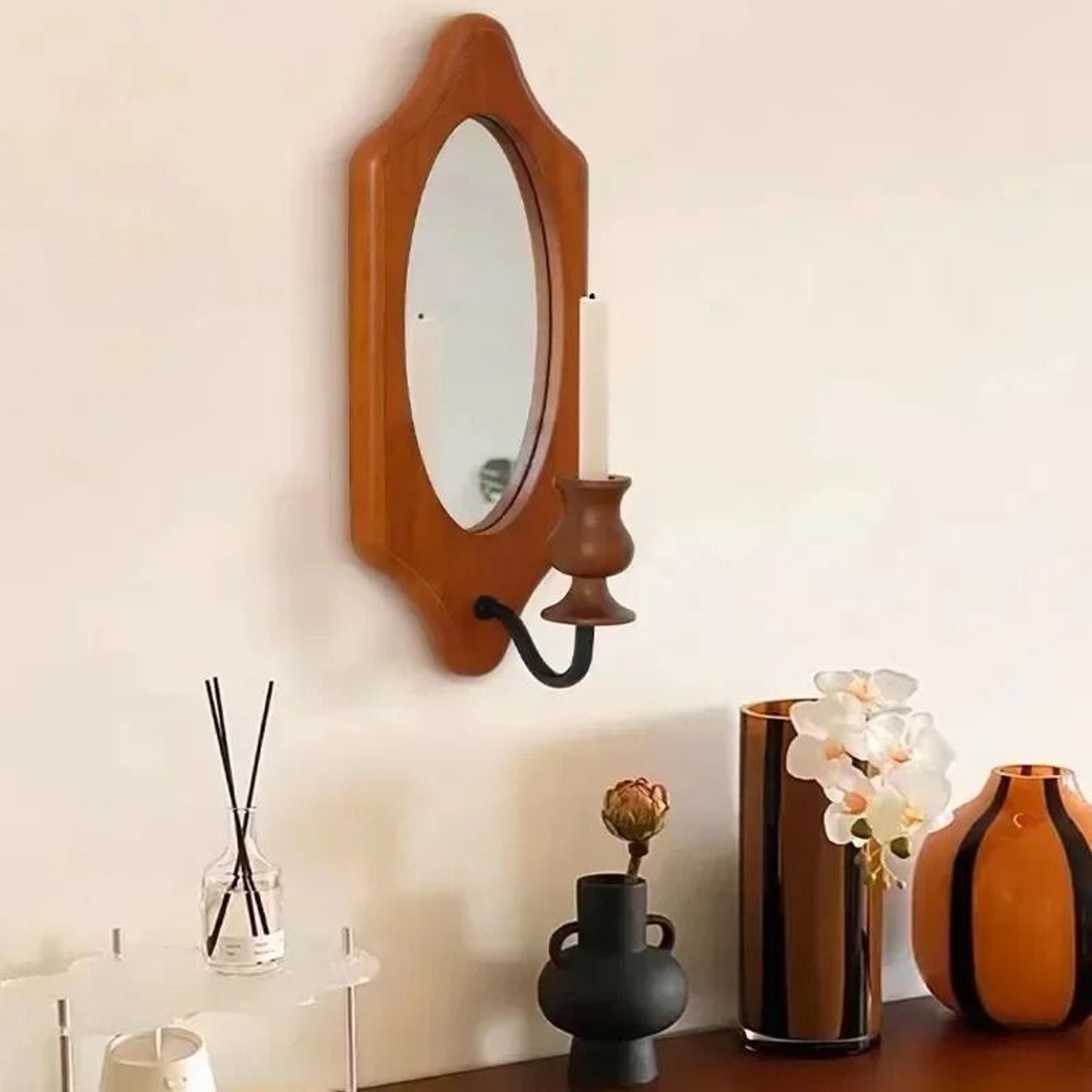 Vintage Solid Wood Retro Decorative Wall Mirror 2