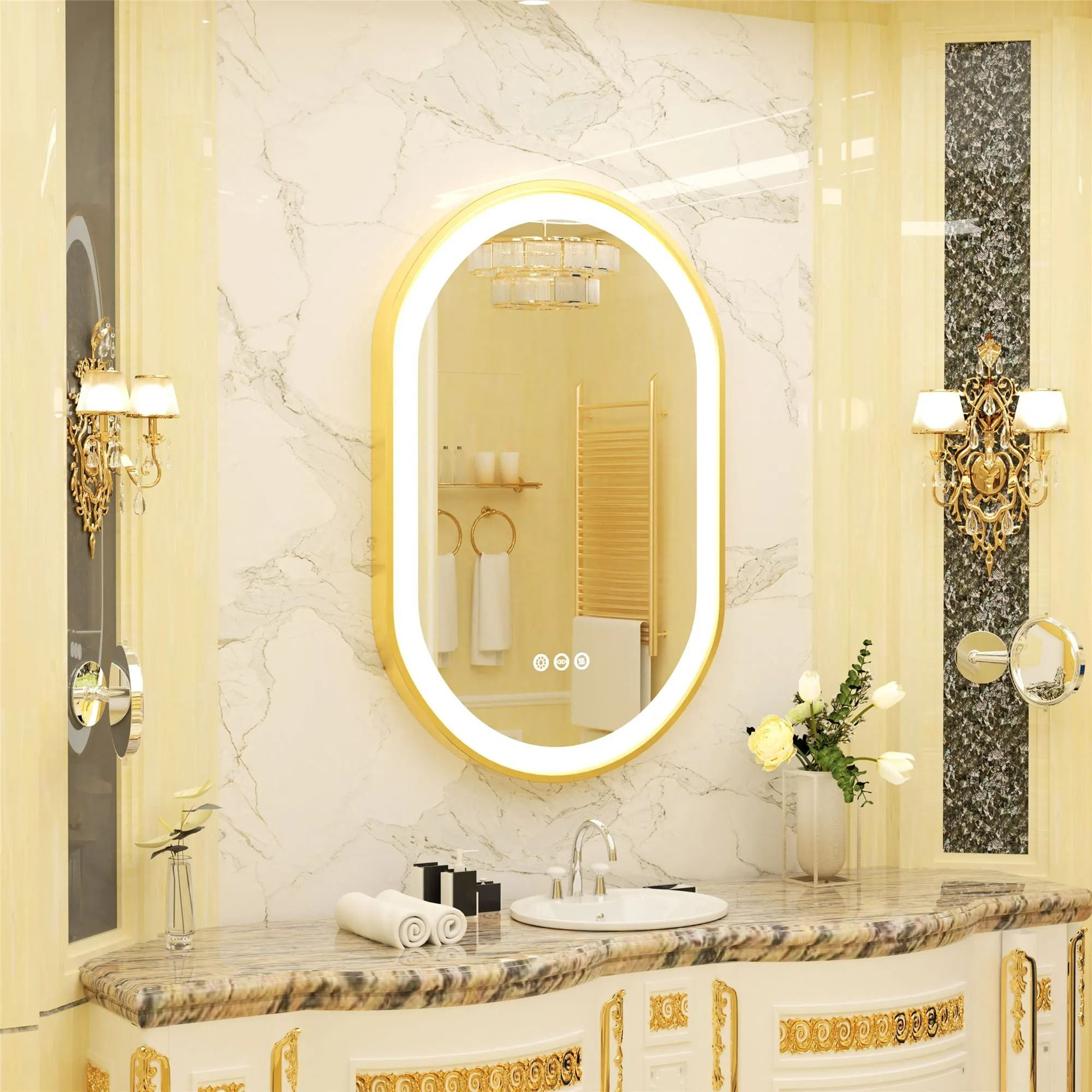 Large Framed Oval LED Bathroom Vanity Mirror With Stepless Dimming  Defogger 9