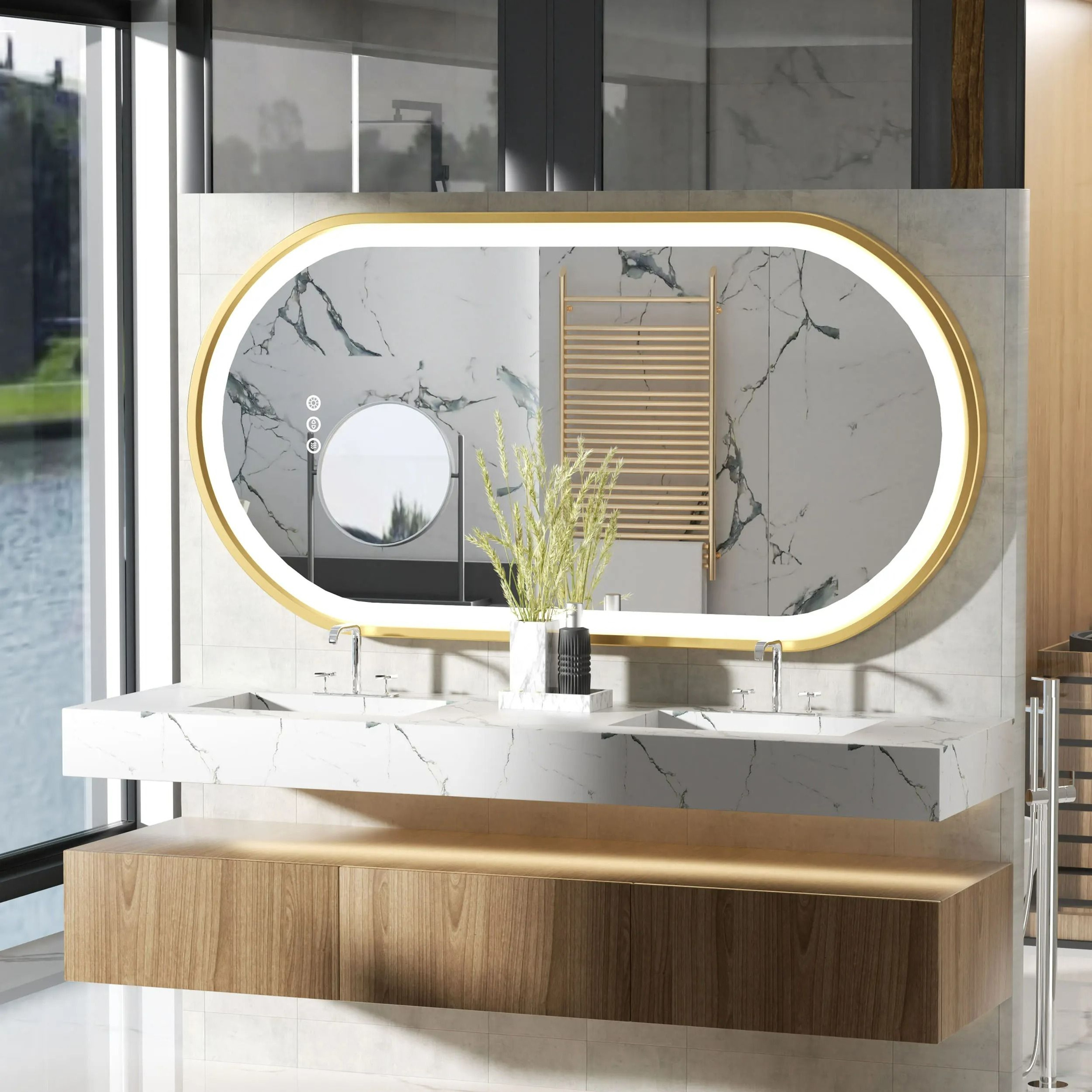 Large Framed Oval LED Bathroom Vanity Mirror With Stepless Dimming  Defogger 0