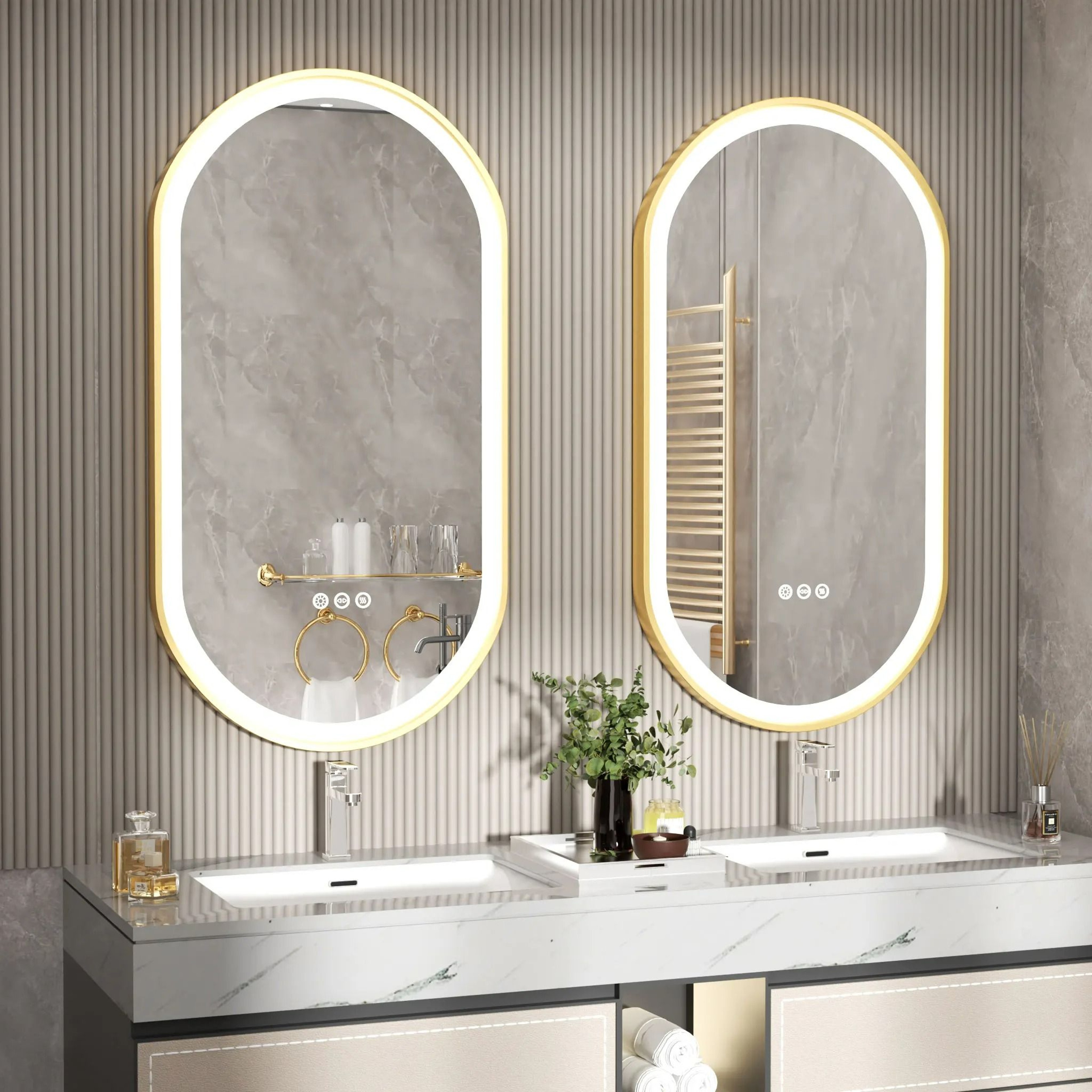 Large Framed Oval LED Bathroom Vanity Mirror With Stepless Dimming  Defogger 2